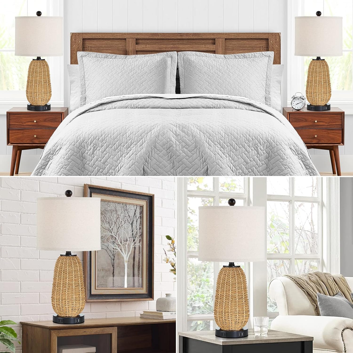 Detalle 1 de CINSARY TD-CS-65 Rattan Table Lamps, Set of 2 with Touch Dimming