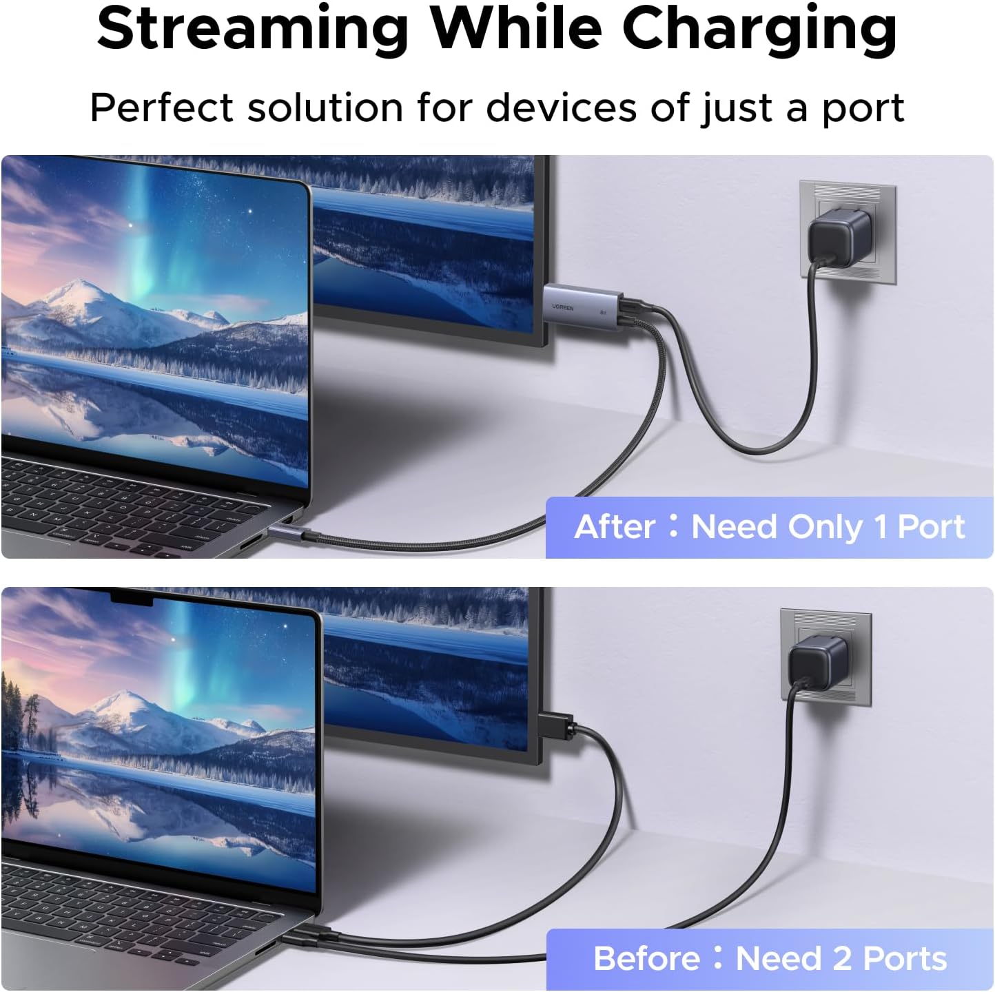 Thumbnail 1 de UGREEN USB C to HDMI 2.1 Cable 140W PD Fast Charger — 8K@60Hz, 4K@240Hz, 1440P@360Hz (2m)