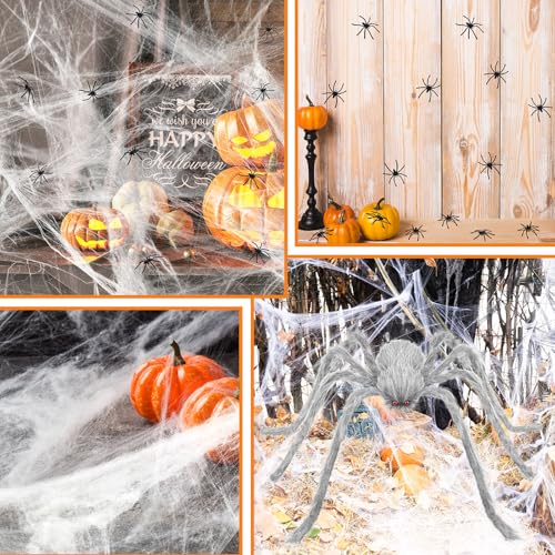 Detalle de benpen Halloween-Deko-Set mit Riesenspinne, biegsamen Beinen und Spinnennetz