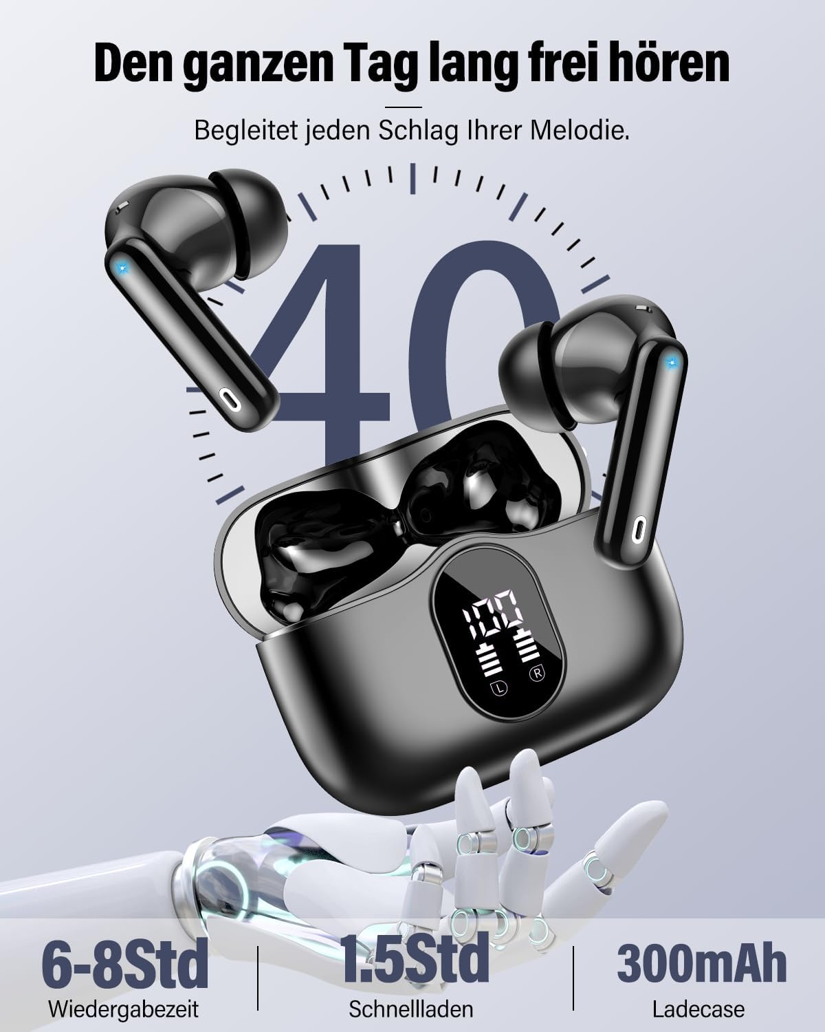 Thumbnail 4 de Btootos Bluetooth Kopfhörer mit App-Steuerung, 14,2 mm Treiber, IP7, 40 h Ladecase – In Ear, Schwarz