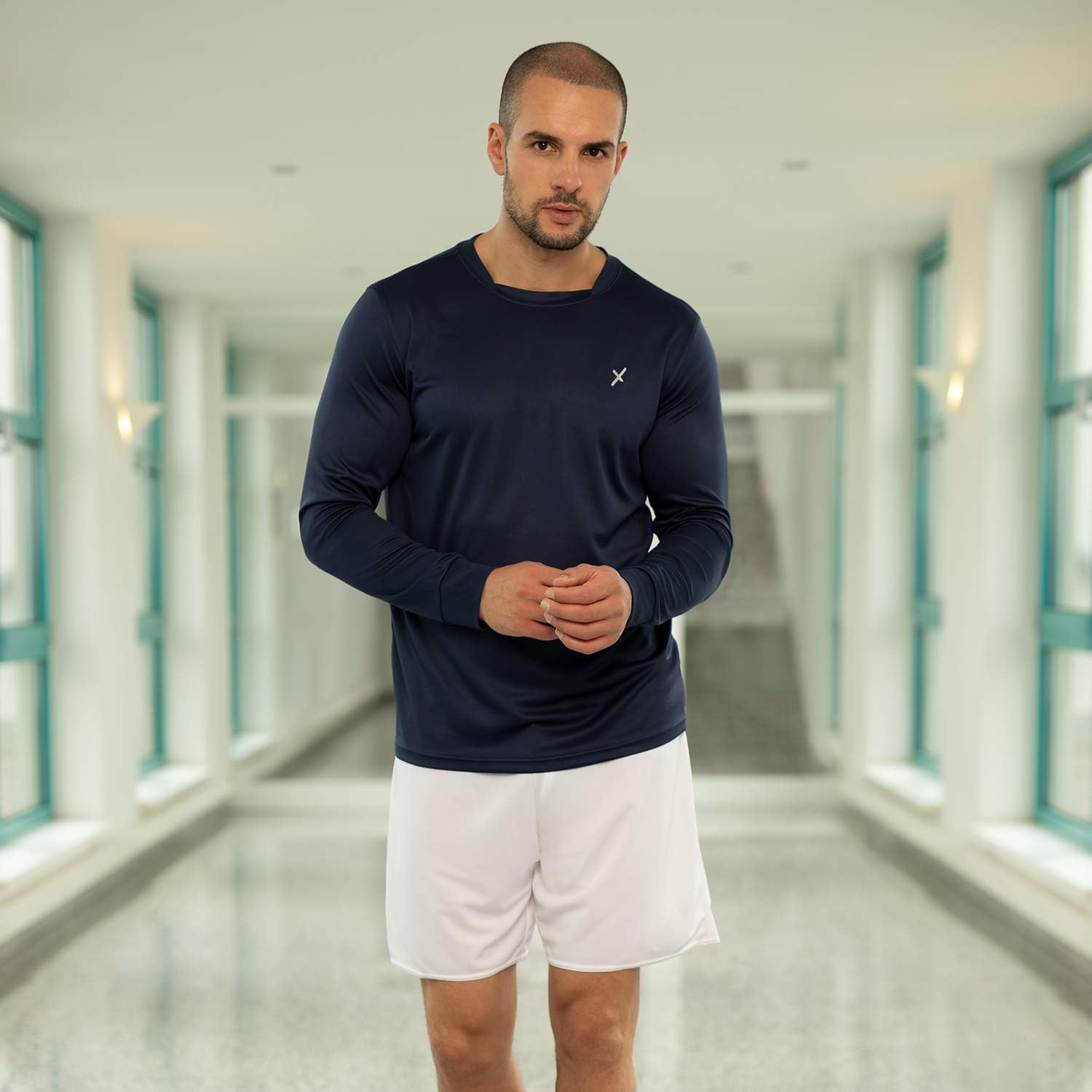 Detalle 2 de CFLEX Men's Long Sleeve Fitness Shirt, Quick-Drying Piqué, Loose Fit