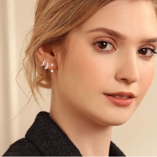 Detalle de Smilya 3 Pairs 925 Sterling Silver Stud Hoop Earrings Set for Women