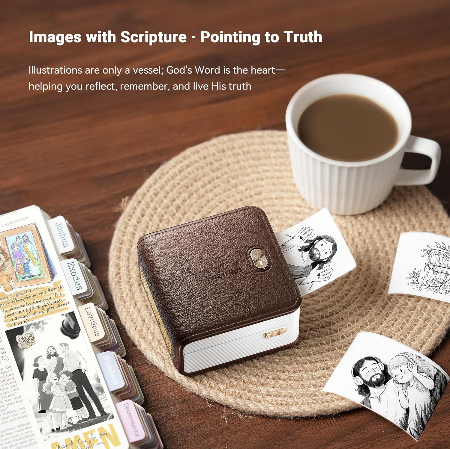 Detalle 2 de FaithTag Mini Sticker Printer F21 for Bible Study, Mini Sticker Printer with 3 Rolls (Brown) for Index Tabs, Bookmarks & Notes