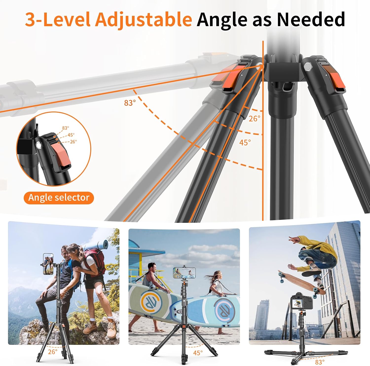 Thumbnail 1 de XXZU 75" Camera Tripod: 3-in-1 Aluminium Stand for Phone, DSLR and More