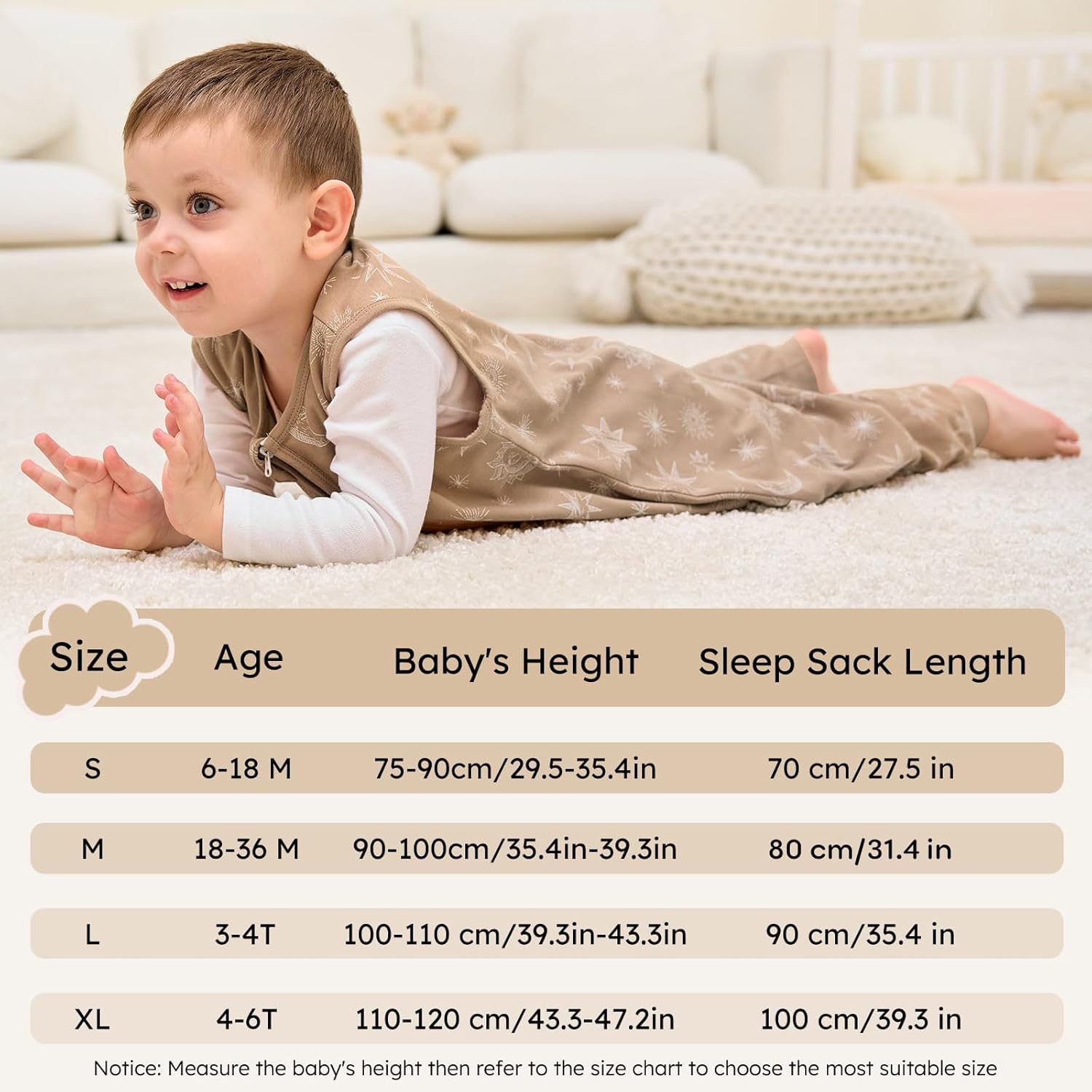 Thumbnail 4 de Unnivoll Baby Schlafsack mit Füßen 1,0 Tog – 2er Pack Baumwolle, Füßchen, 100 cm, Beige (Sonne), Für Jungen & Mädchen