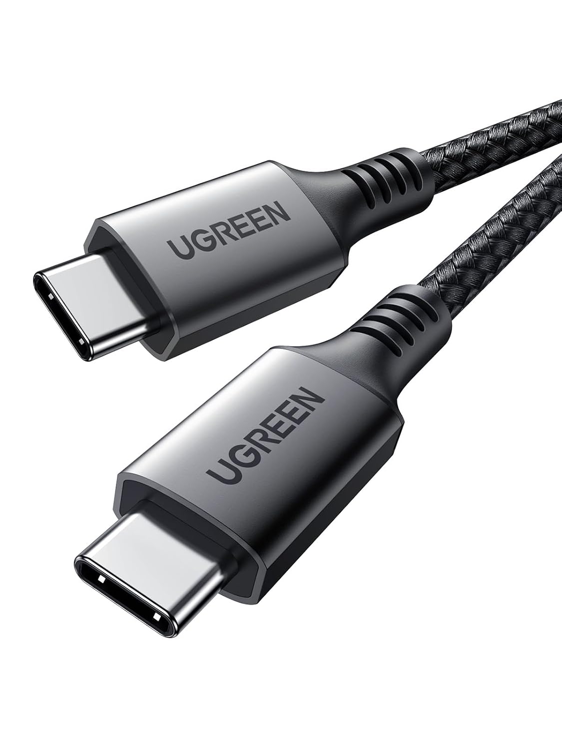 Detalle de UGREEN 100W USB-C-naar-USB-C-kabel van 2 m, 5A en gevlochten nylon
