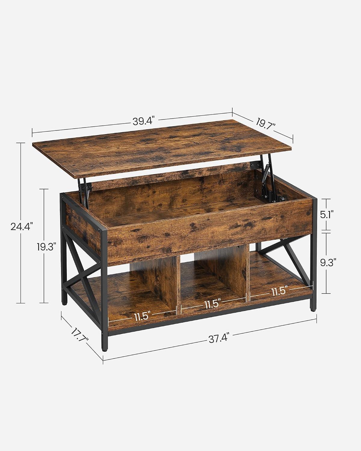 Detalle 2 de VASAGLE Lift-Top Coffee Table ULCT202B01