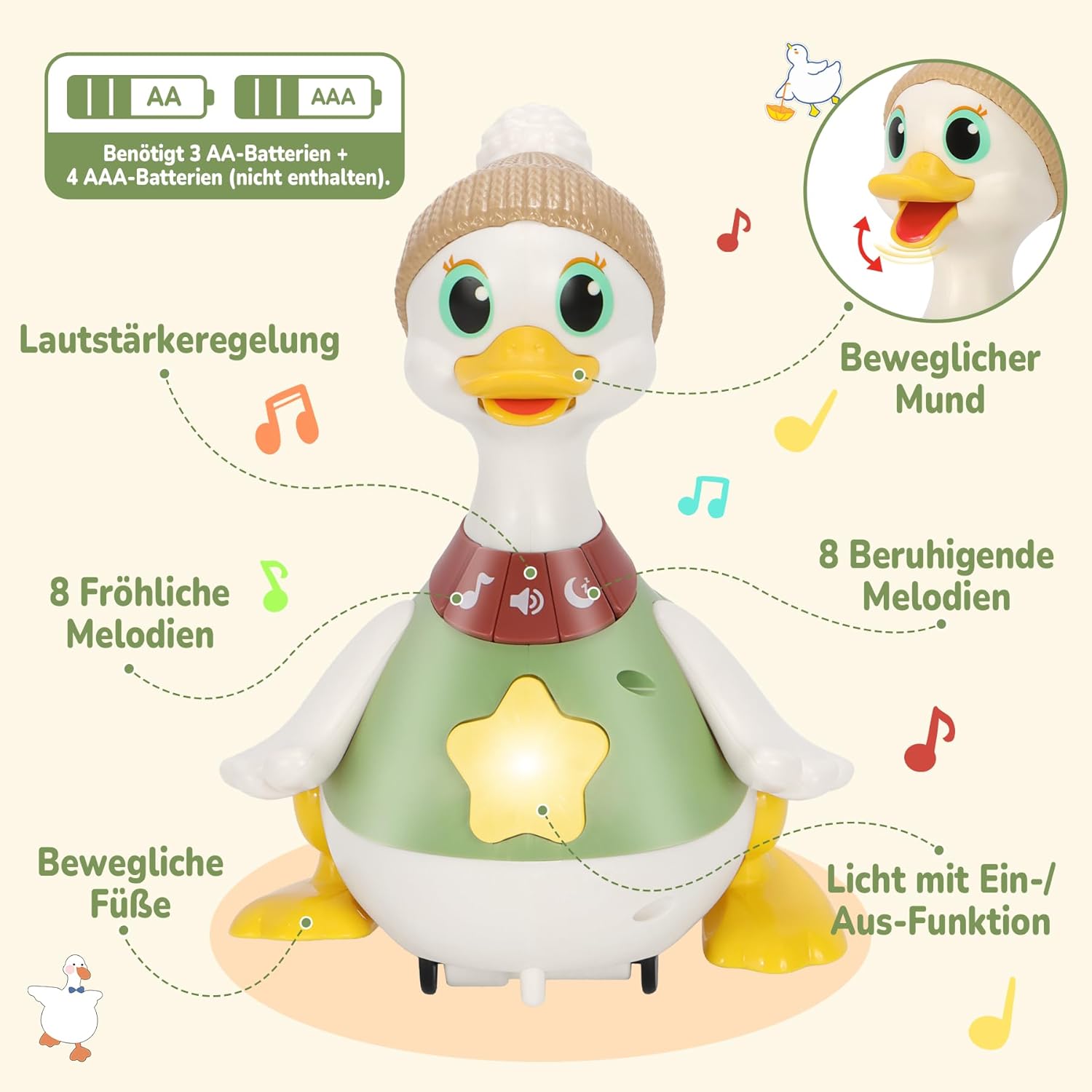 Detalle 2 de Aolieh Baby Spielzeug 6–12 Monate – Entenfamilie mit Licht, Musik und Bewegung