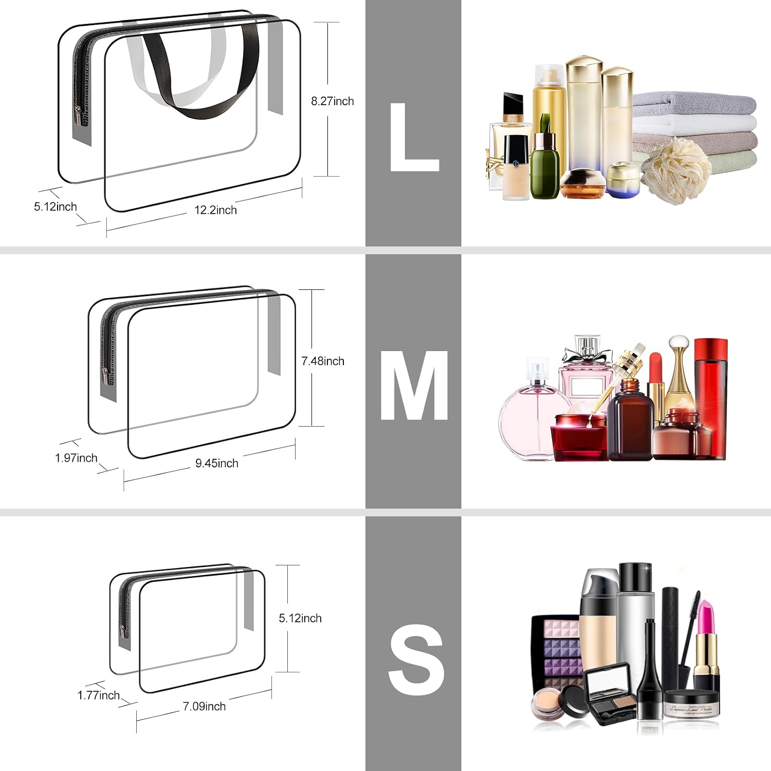 Detalle de Clear Wash Bag for Toiletries by Funnasting – 3 in 1 Waterproof Transparent PVC Travel Bag