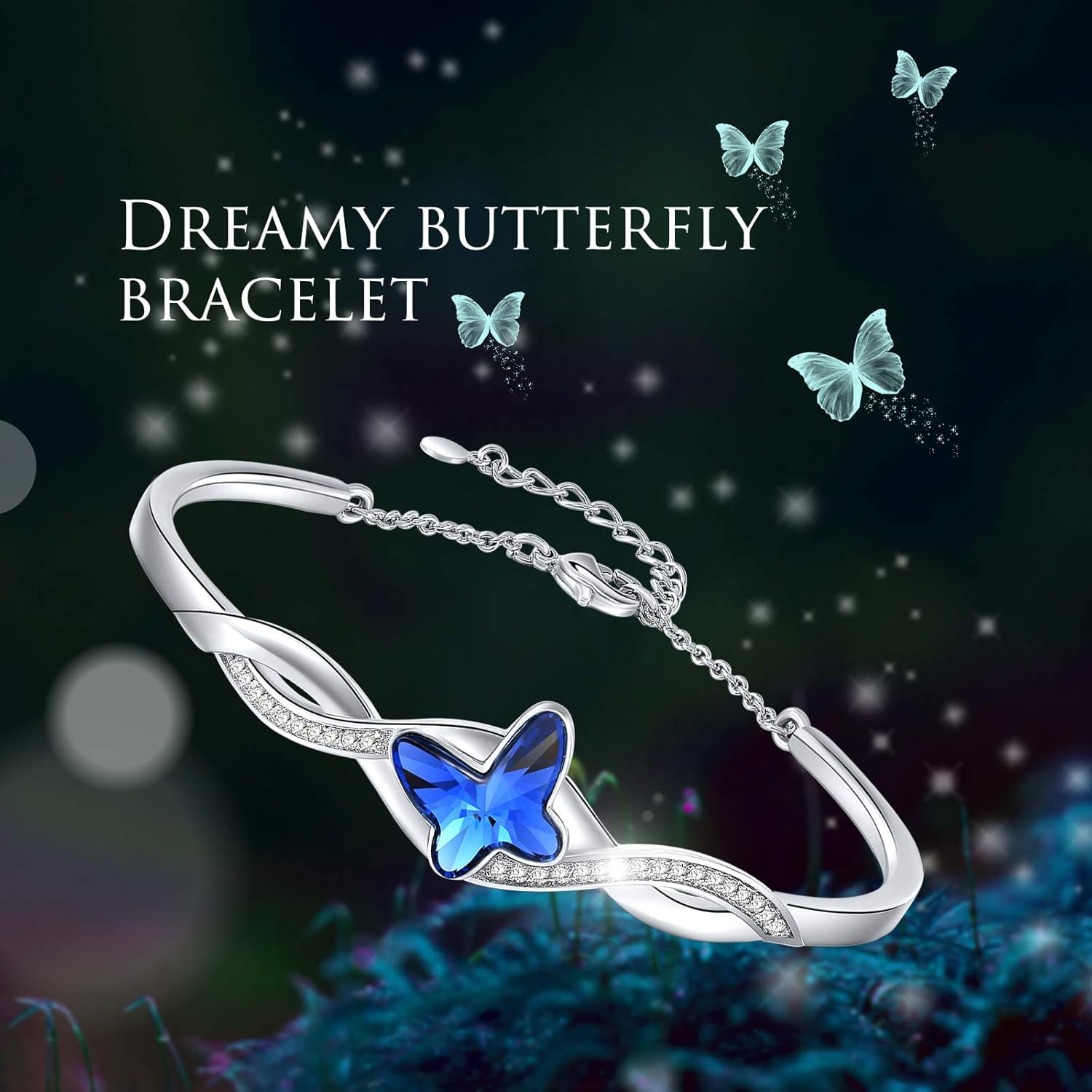 Thumbnail 4 de GEORGE · SMITH Bracciale in argento con farfalla e cristallo blu/viola regolabile per donna