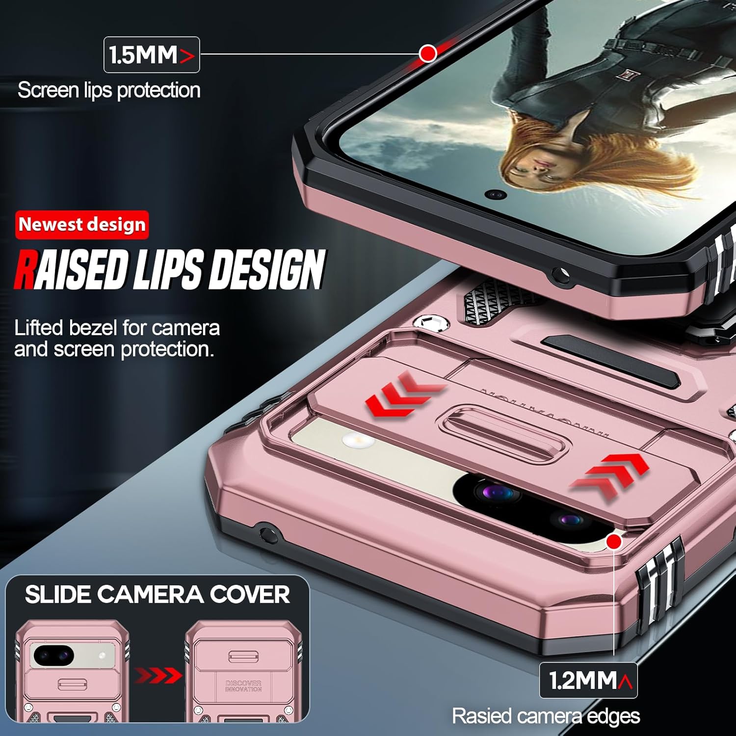 Thumbnail 2 de LeYi for Google Pixel 8a Case with camera lens cover slider and kickstand (Rose Gold)