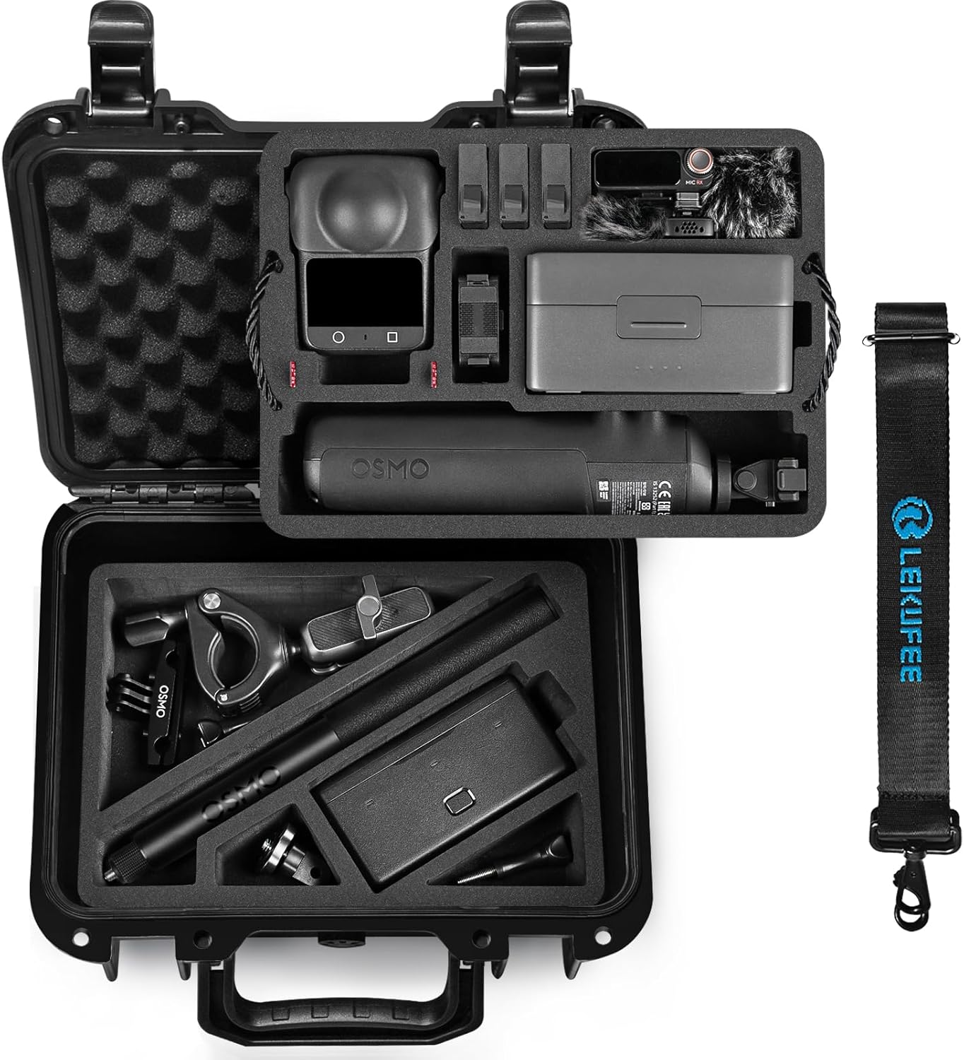 Detalle de LEKUFEE Portable Waterproof Hard Case for DJI Osmo 360 and Accessories (Case Only) — Black