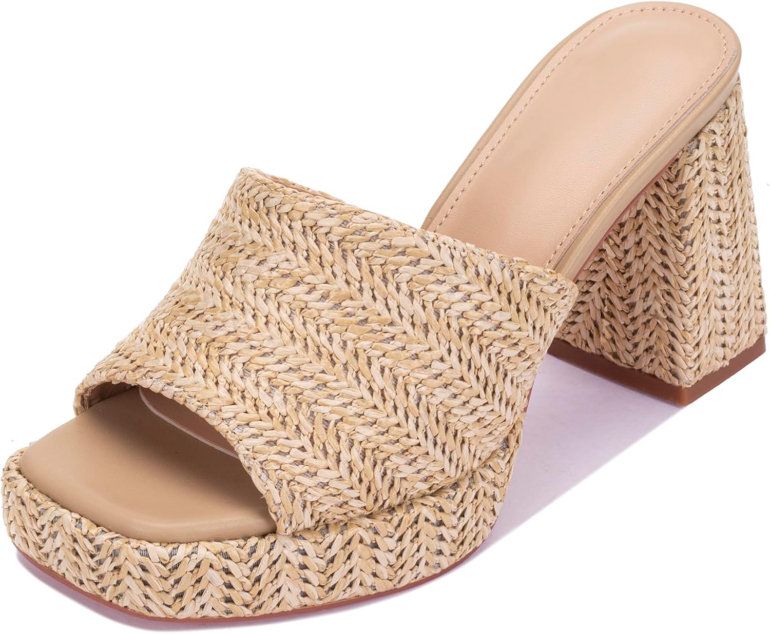Detalle de Monrovia Raffia Heeled Sandals for Women — Platform Wedge Slip-On Open-Toe Sandals