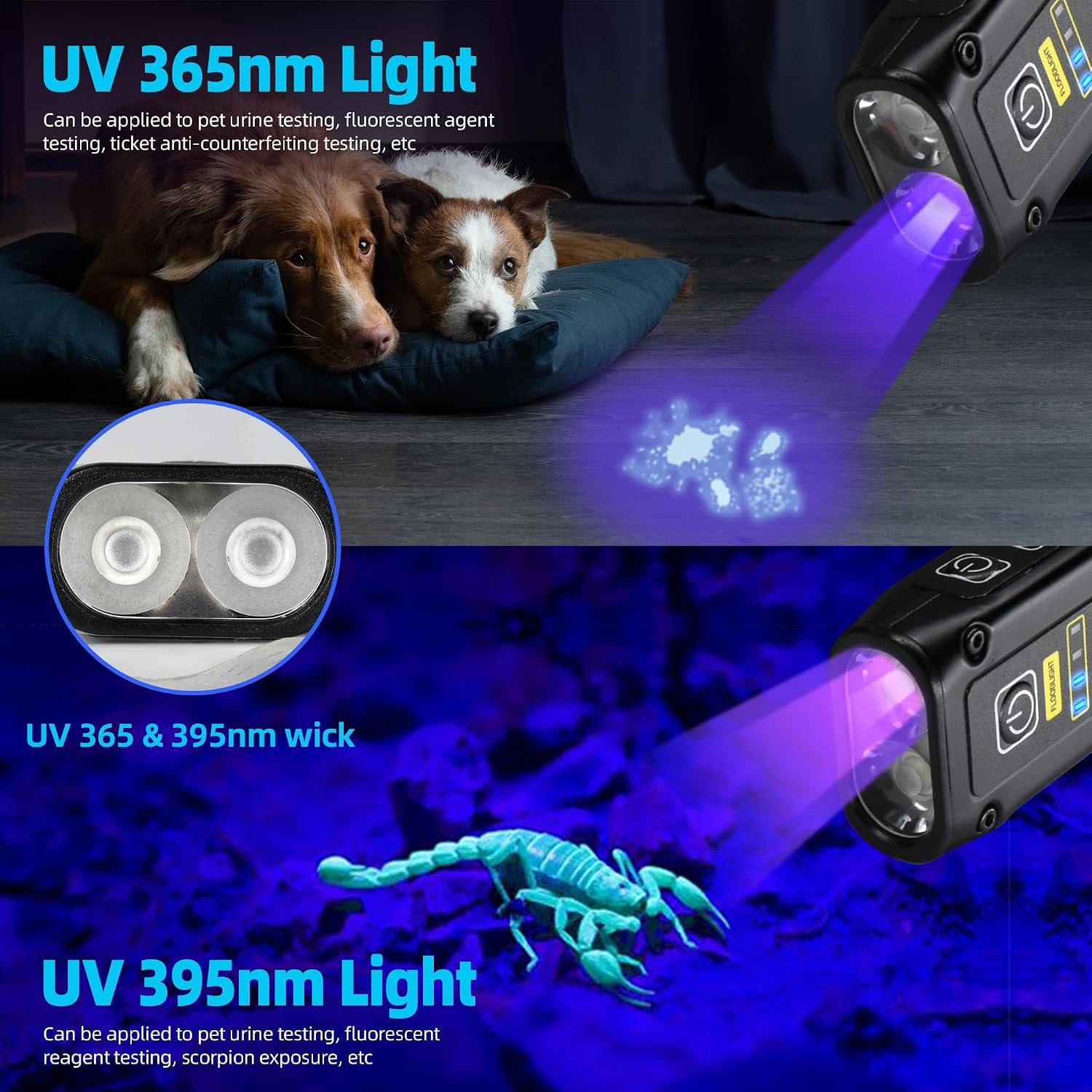 Detalle de DARKBEAM B203 UV-ficklampa med 365/395 nm, COB-ljus och magnetfot