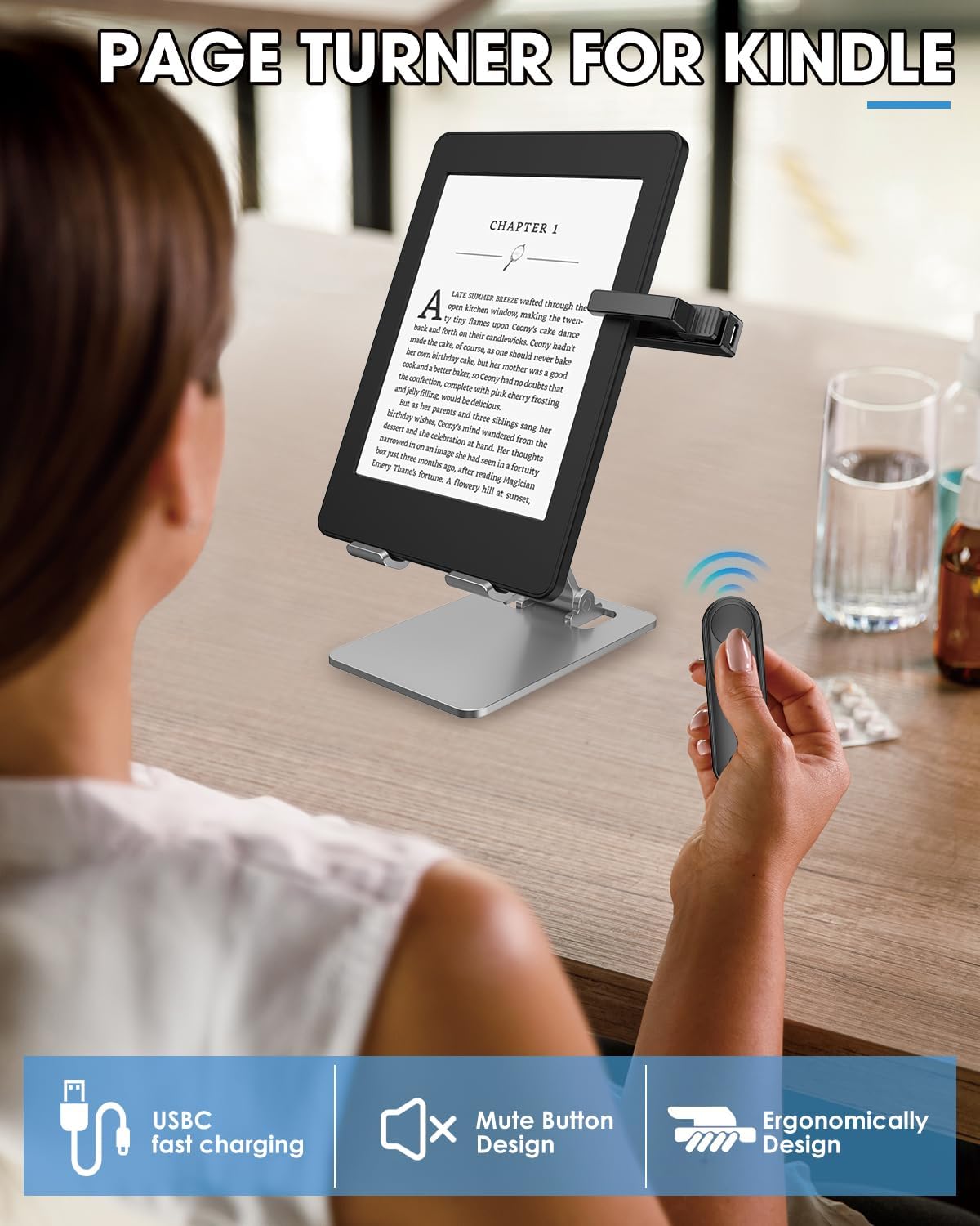 Thumbnail 1 de GEKVIVE RF Remote Control Page Turner for Kindle Paperwhite Scribe & Tablets (Black)