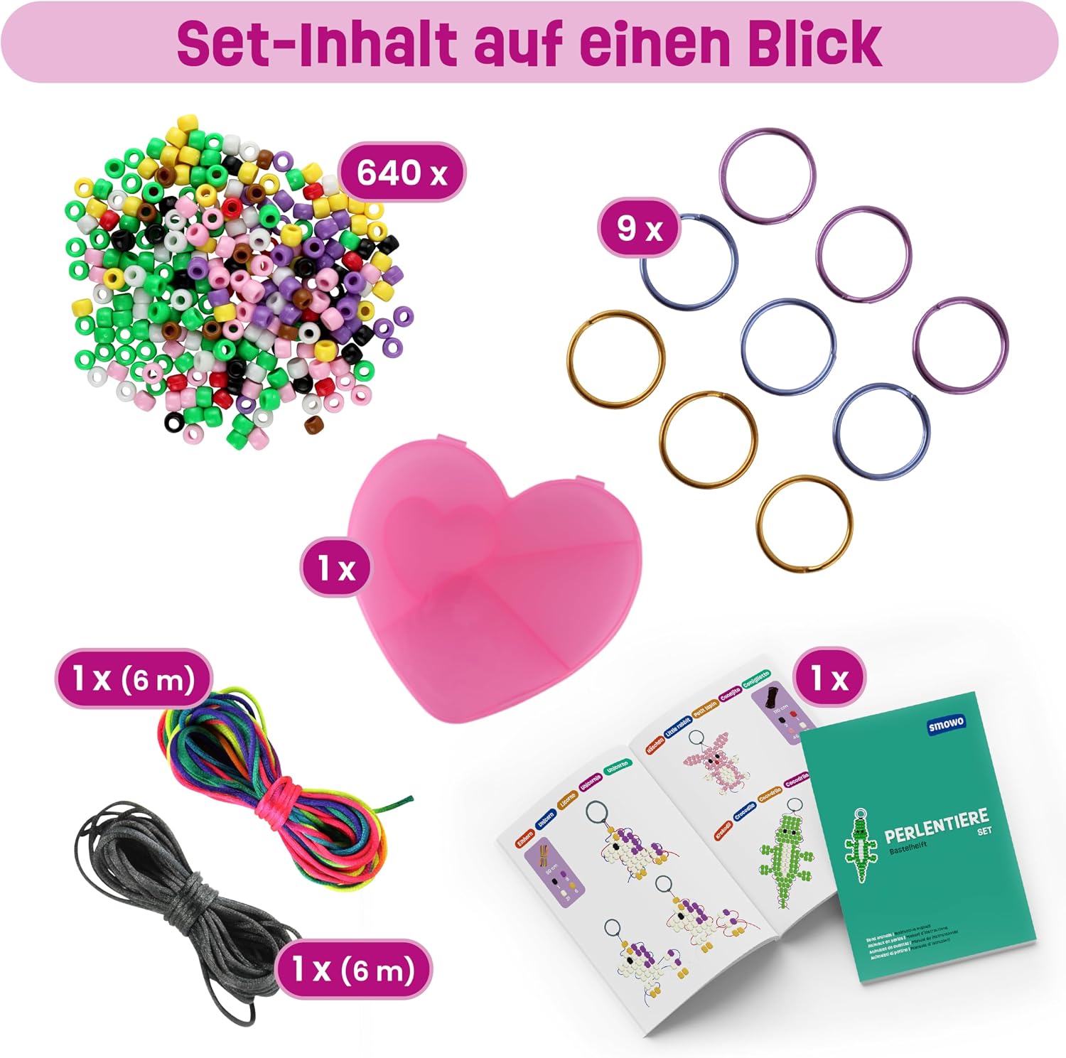 Thumbnail 2 de Smowo® Perlentiere Bastelset mit Perlen für 9 Schlüsselanhänger-Tiere