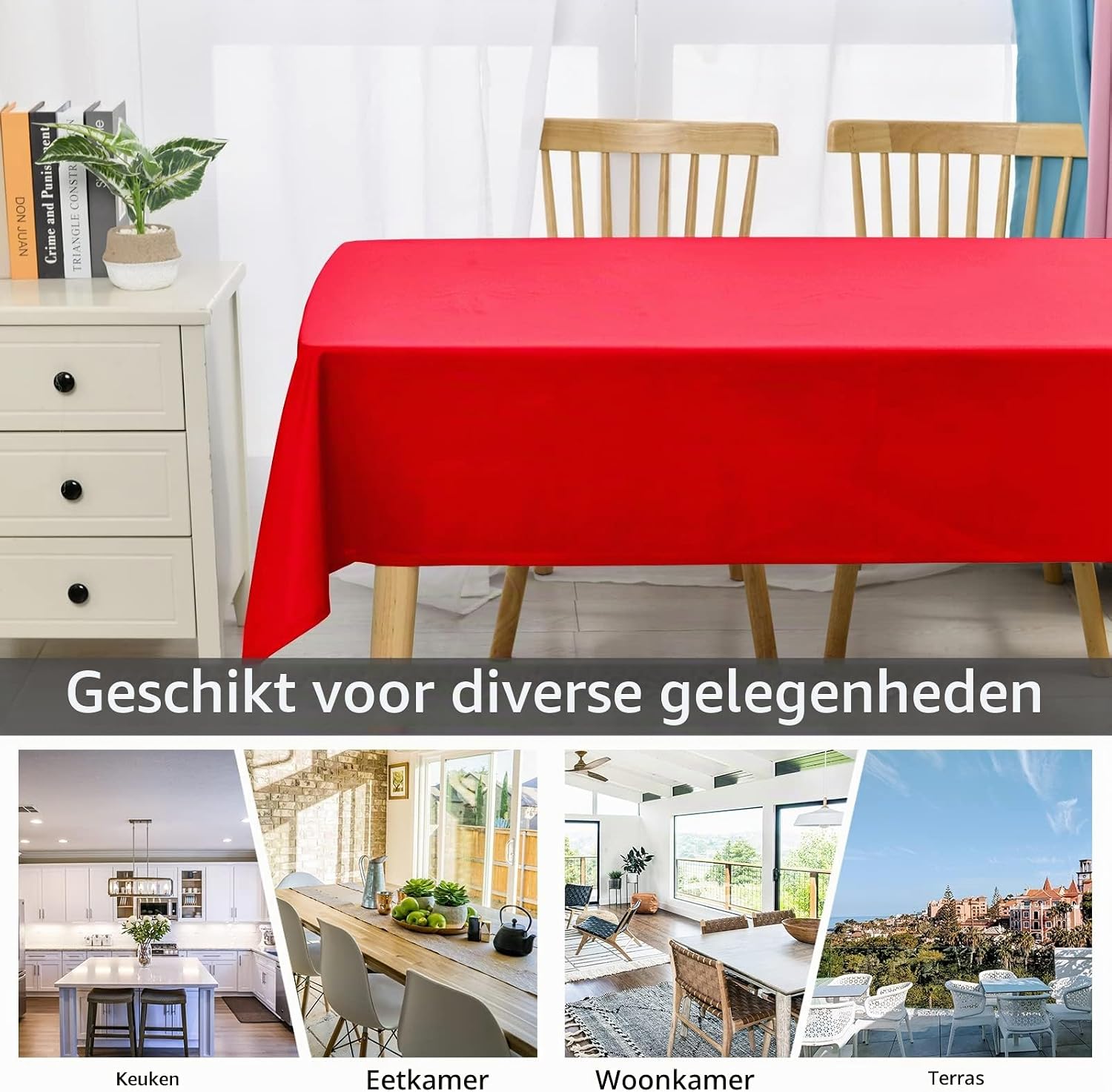 Detalle de DWCN rood tafelkleed 135 x 180 cm, polyester, afwasbaar en waterafstotend