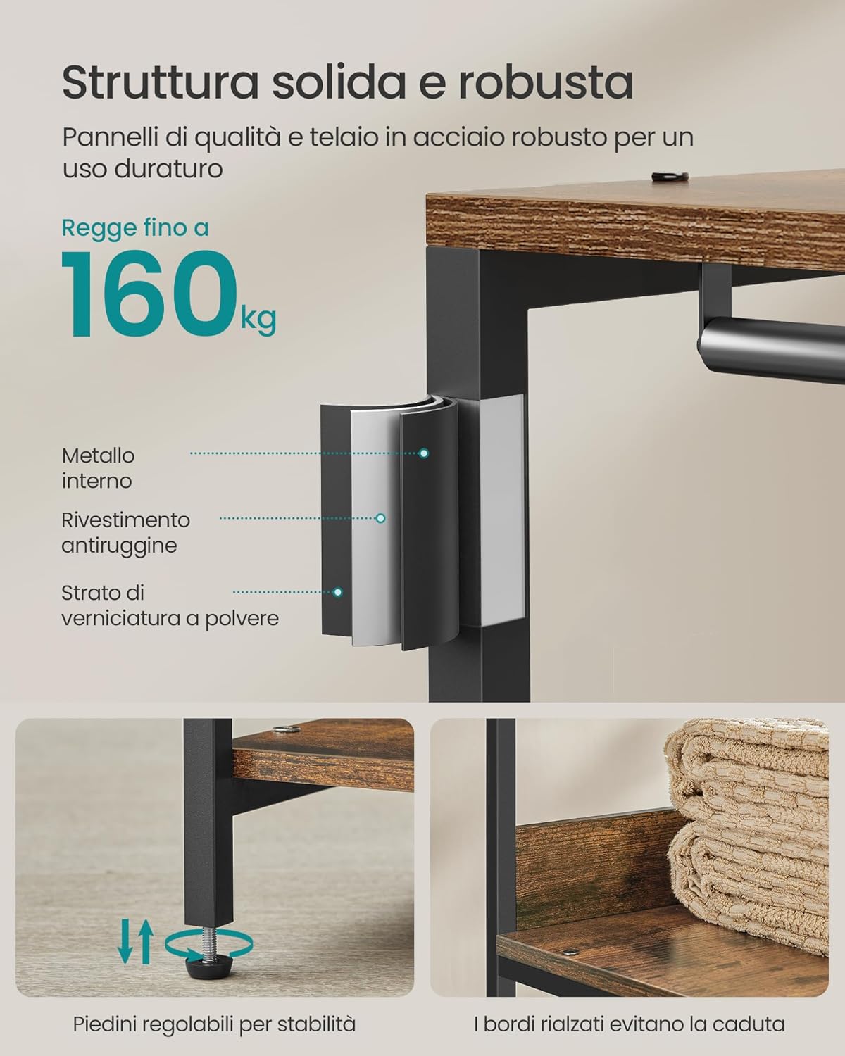 Thumbnail 3 de SONGMICS Guardaroba Stand Appendiabiti RGR025B01 – 118 x 40 x 181 cm, Marrone Vintage