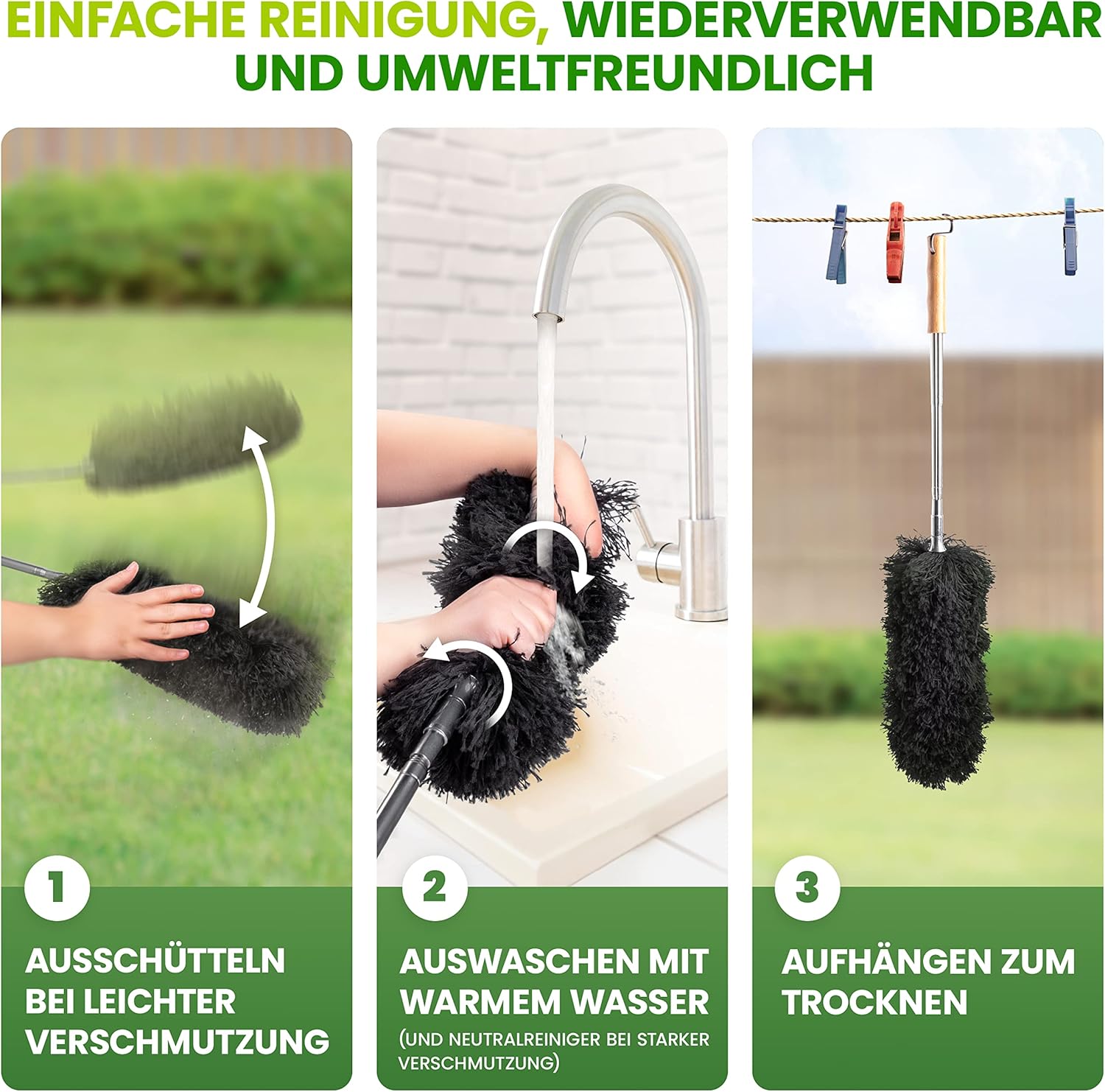 Thumbnail 4 de BAMBUA Staubwedel Teleskop (100% plastikfrei) mit Mikrofaser – Bambusgriff, bis 240 cm