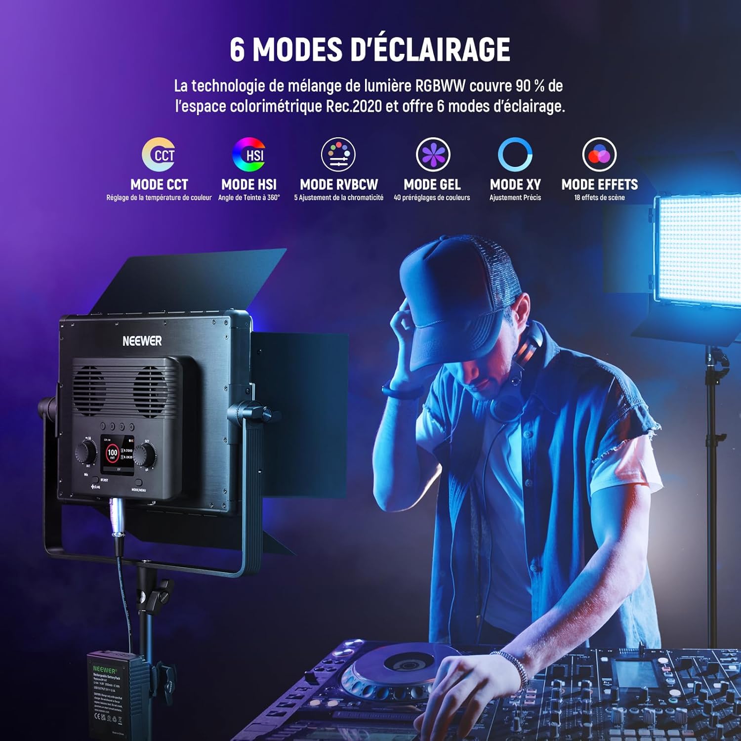 Thumbnail 2 de NEEWER PL60C RGB LED panneau vidéo 60 W, contrôle 2,4G/APP/DMX, batterie (RGBCW)