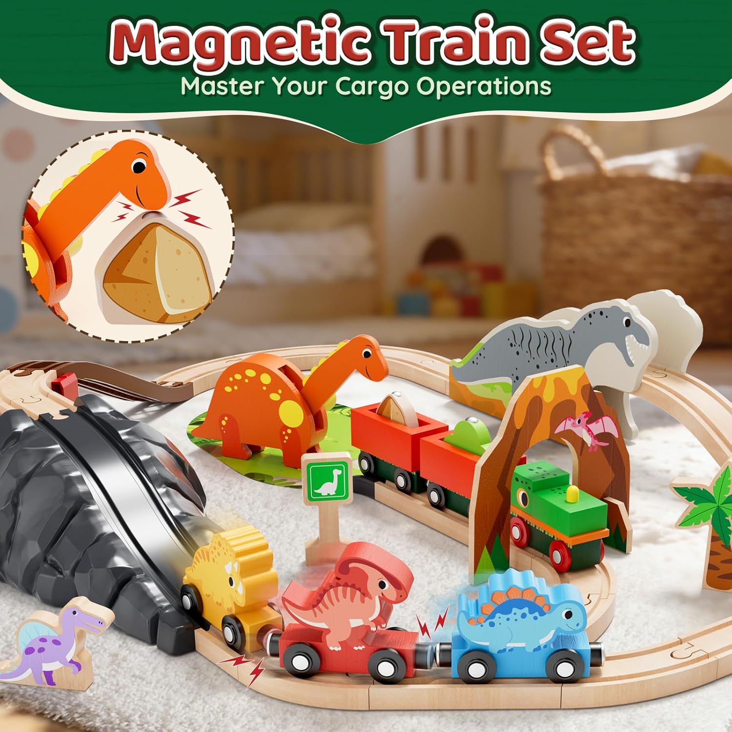 Detalle 2 de Lehoo Castle Wooden Train Set with Dinosaur Track - A versatile, kid-friendly railway adventure