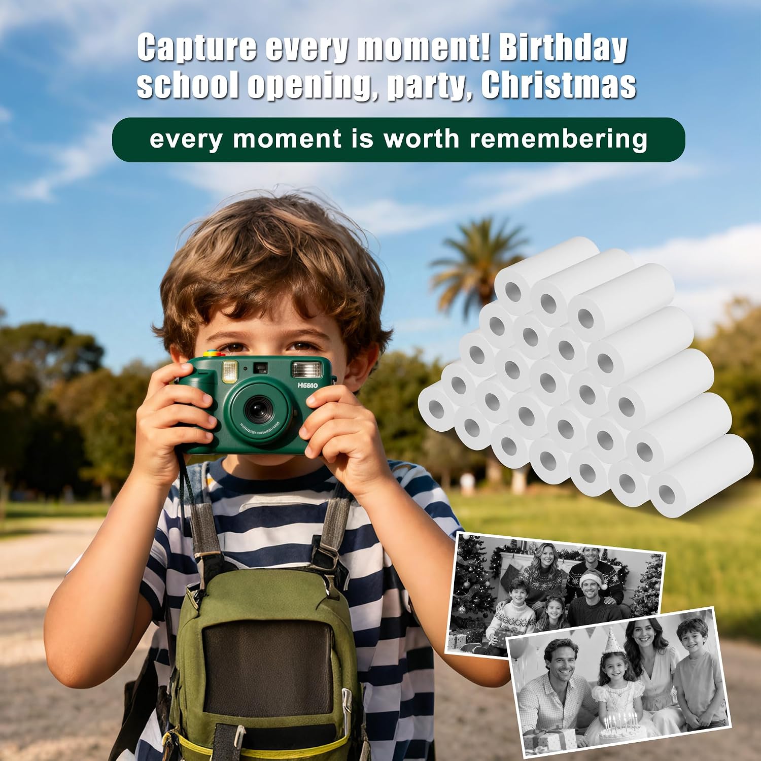 Detalle de ACOMTUO 25 Carta Termica Bianca Zero per Mini Fotocamere: 25 Rotoli, 5,7 x 2,5 cm