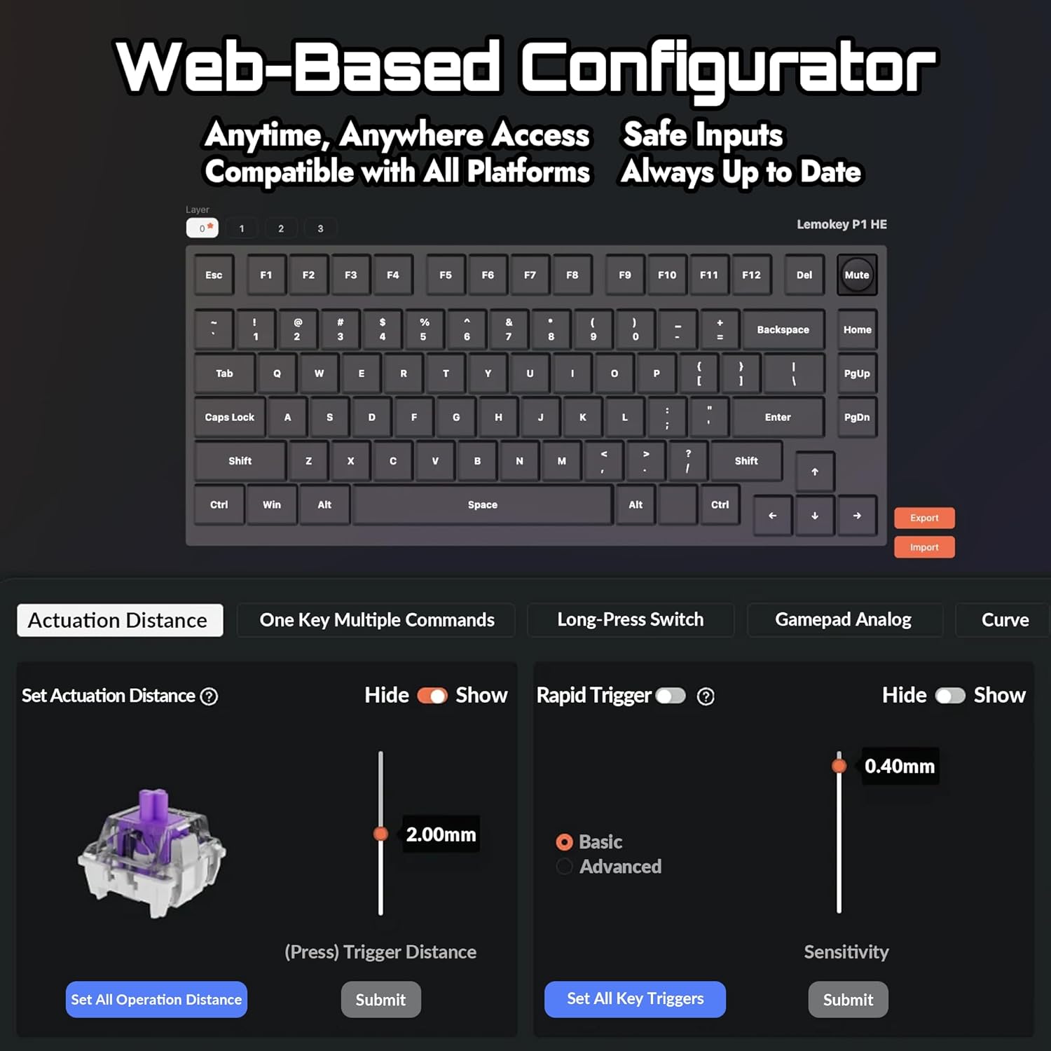 Thumbnail 5 de LEMOKEY P1 HE 75% Wireless Mechanical Keyboard with Magnetic Gateron Switches — Fully Assembled (Black)