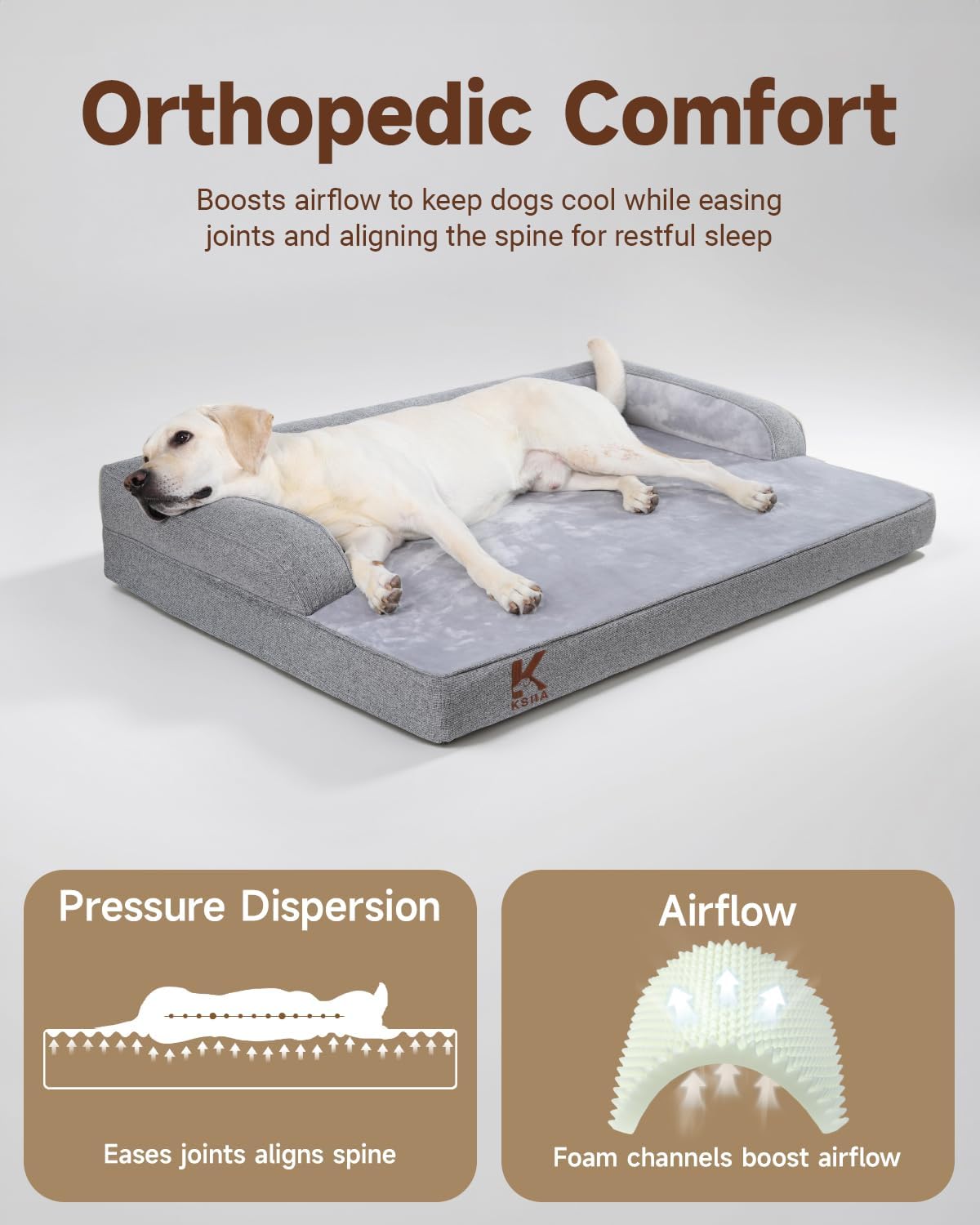 Detalle de KSIIA Extra Large Dog Bed: Waterproof Orthopaedic U‑Shaped Sofa for Large Dogs (XL) 104x68x17cm