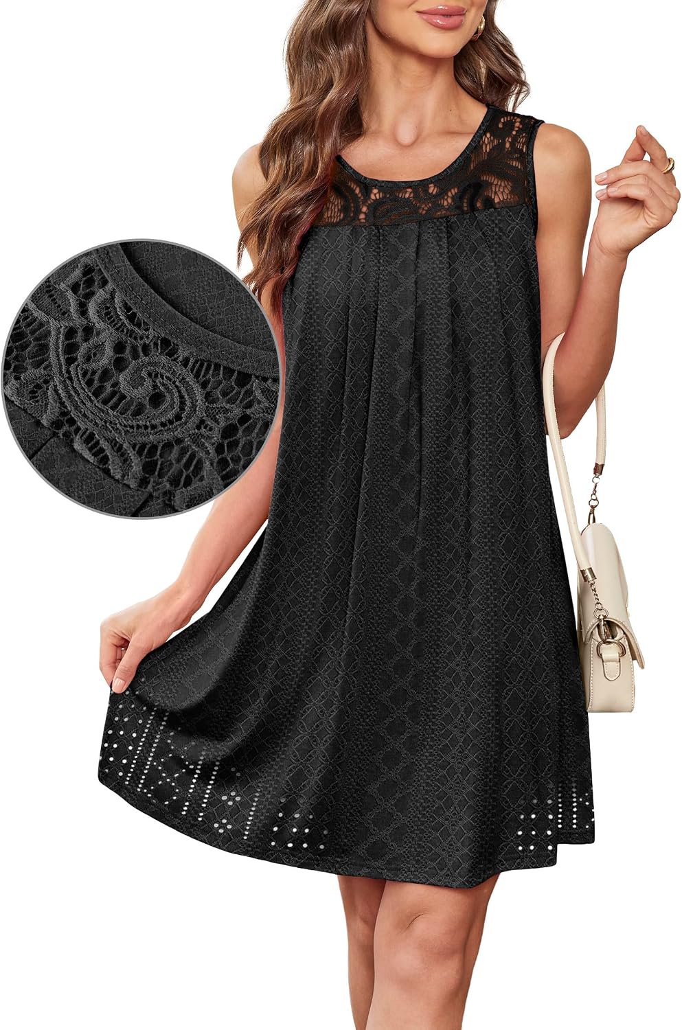 Detalle de BKRIVE Summer Dress for Women – Sleeveless Lace Crewneck Sundress (S–3XL)