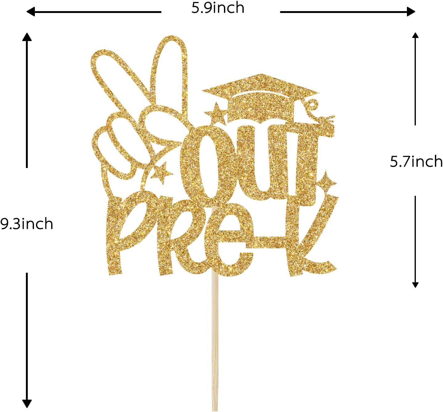 Detalle 2 de Calarjeta Out Pre-K Cake Topper, Gold Glitter Paper for Graduation Cakes