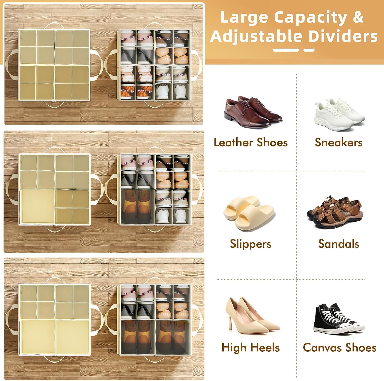 Thumbnail 1 de NestOrganix 2 Pack Shoe Organizer for Closet (Large, Foldable, with Adjustable Dividers)