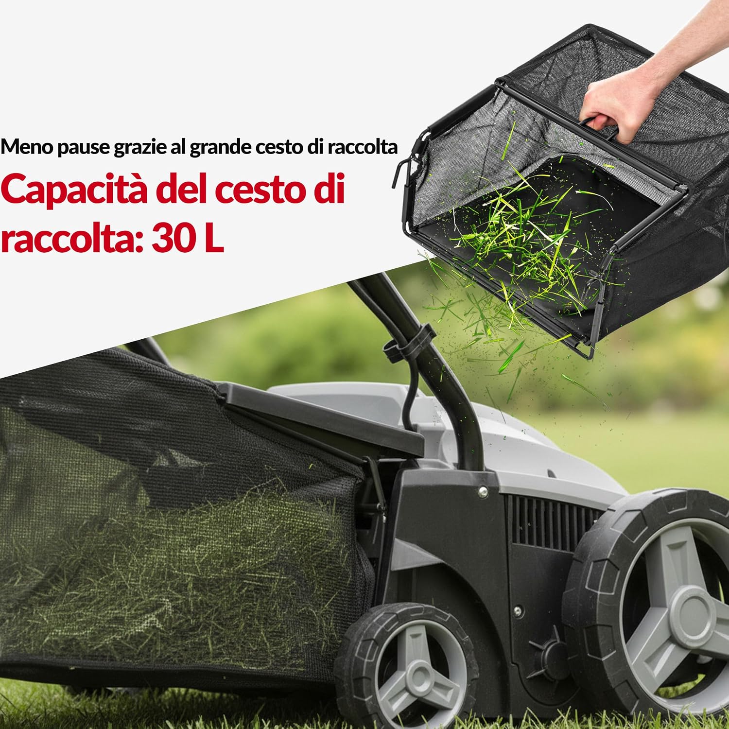Detalle 2 de LEHMANN Alyssum Scarificatore Arieggiatore Elettrico 2 in 1, 1500 W, 32 cm, 30 L