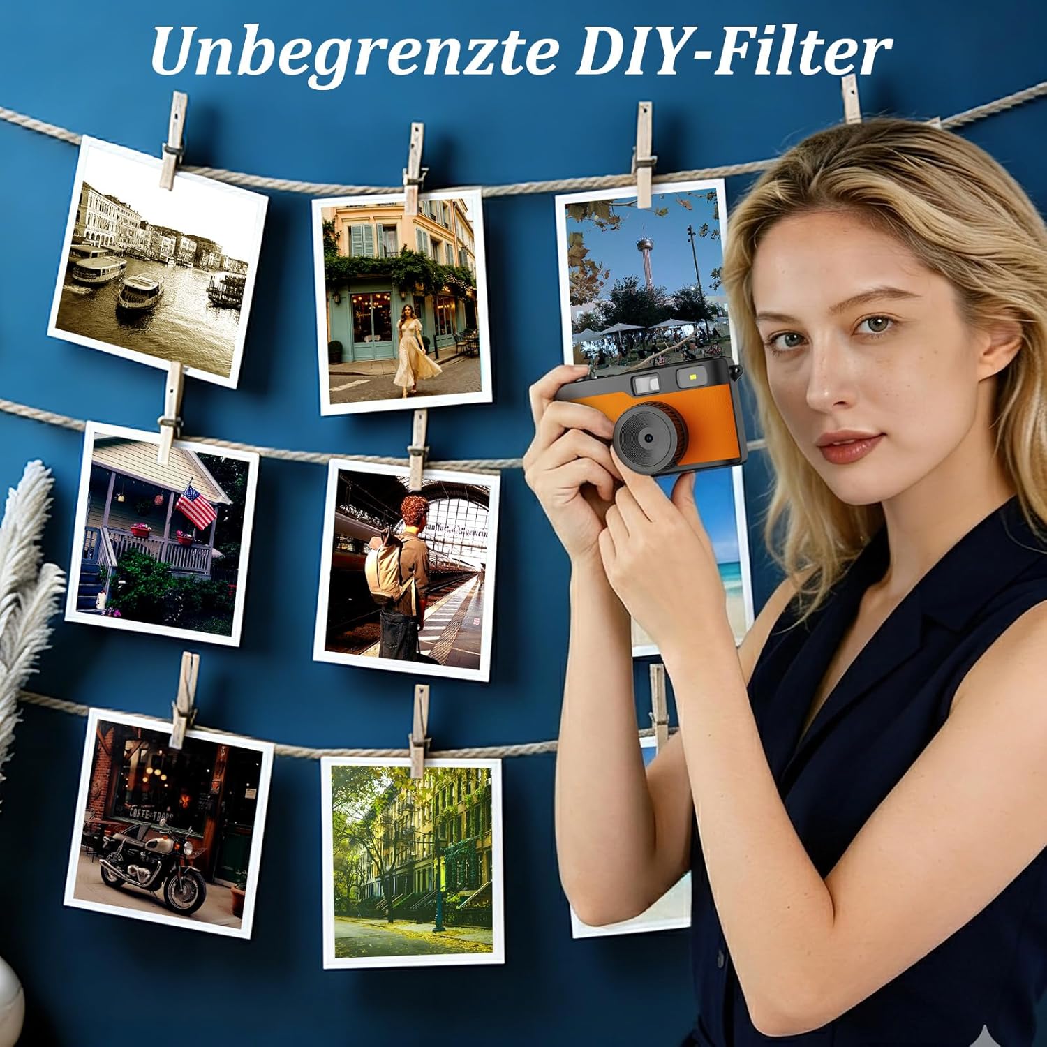 Thumbnail 4 de Retro-Digitalkamera ohne Bildschirm mit Blitz, 12-MP-Fotos und 32-GB microSD (Orange) inkl. OTG-Adapter – Retro-Digitalkamera-Ersatz