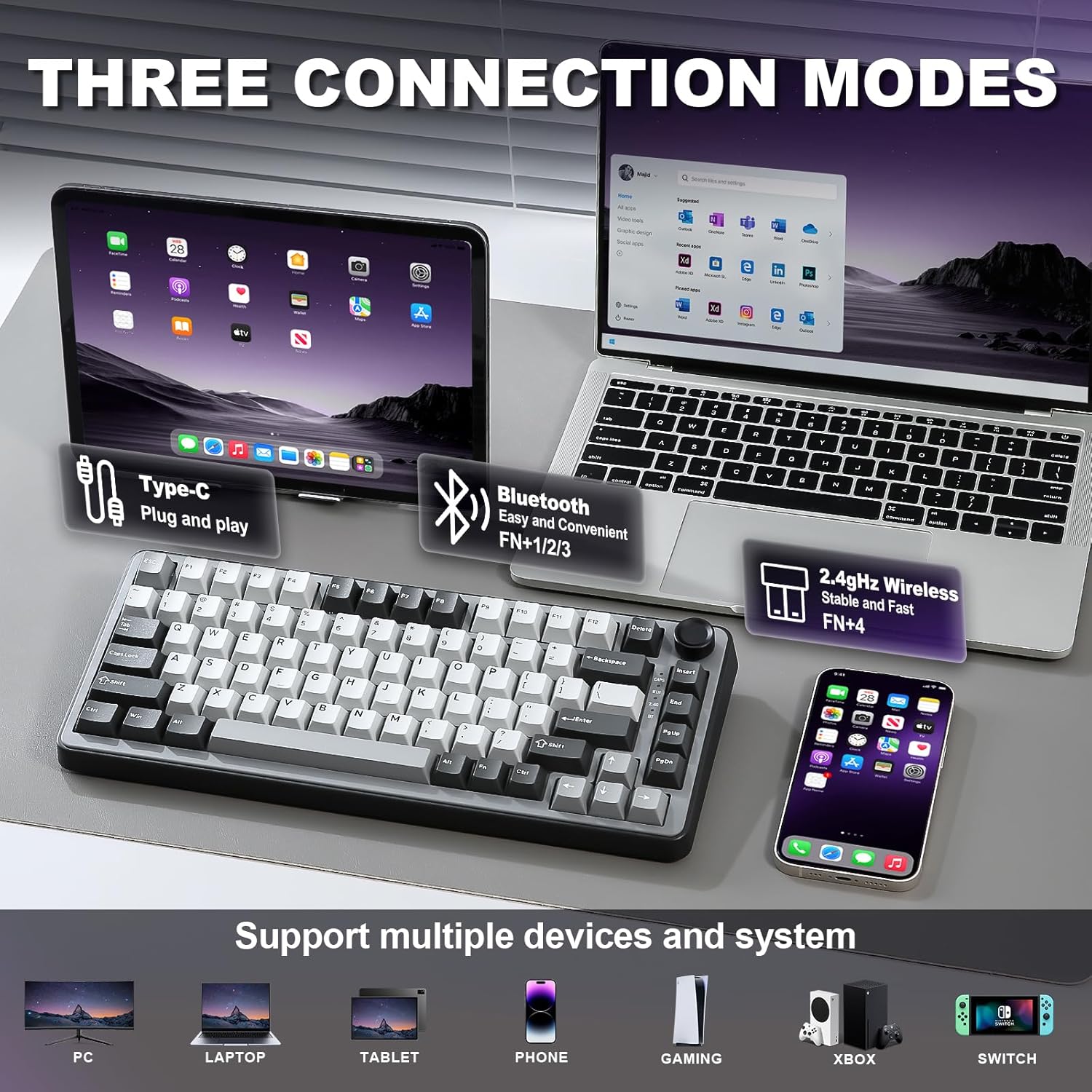 Thumbnail 2 de YUNZII B75 PRO Wireless Mechanical Keyboard (75% with Knob, Hot-Swap, Tri-Mode)