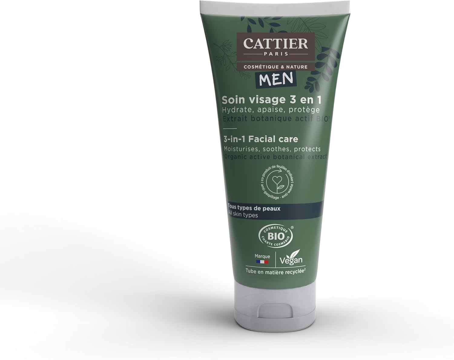 Detalle de Cattier Homme Soin Visage 3 en 1 Bio – 50 ml pour tous types de peaux