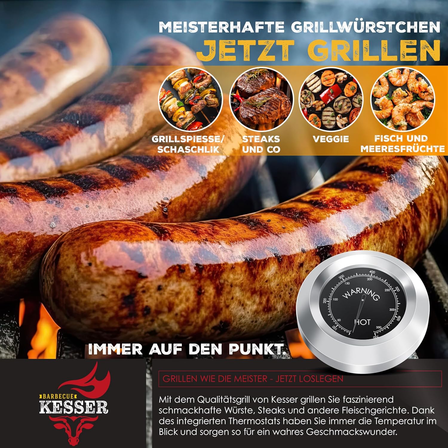 Thumbnail 5 de KESSER Grillwagen BBQ Smoker XL – Holzkohlegrill mit Deckel, Rädern und Thermometer