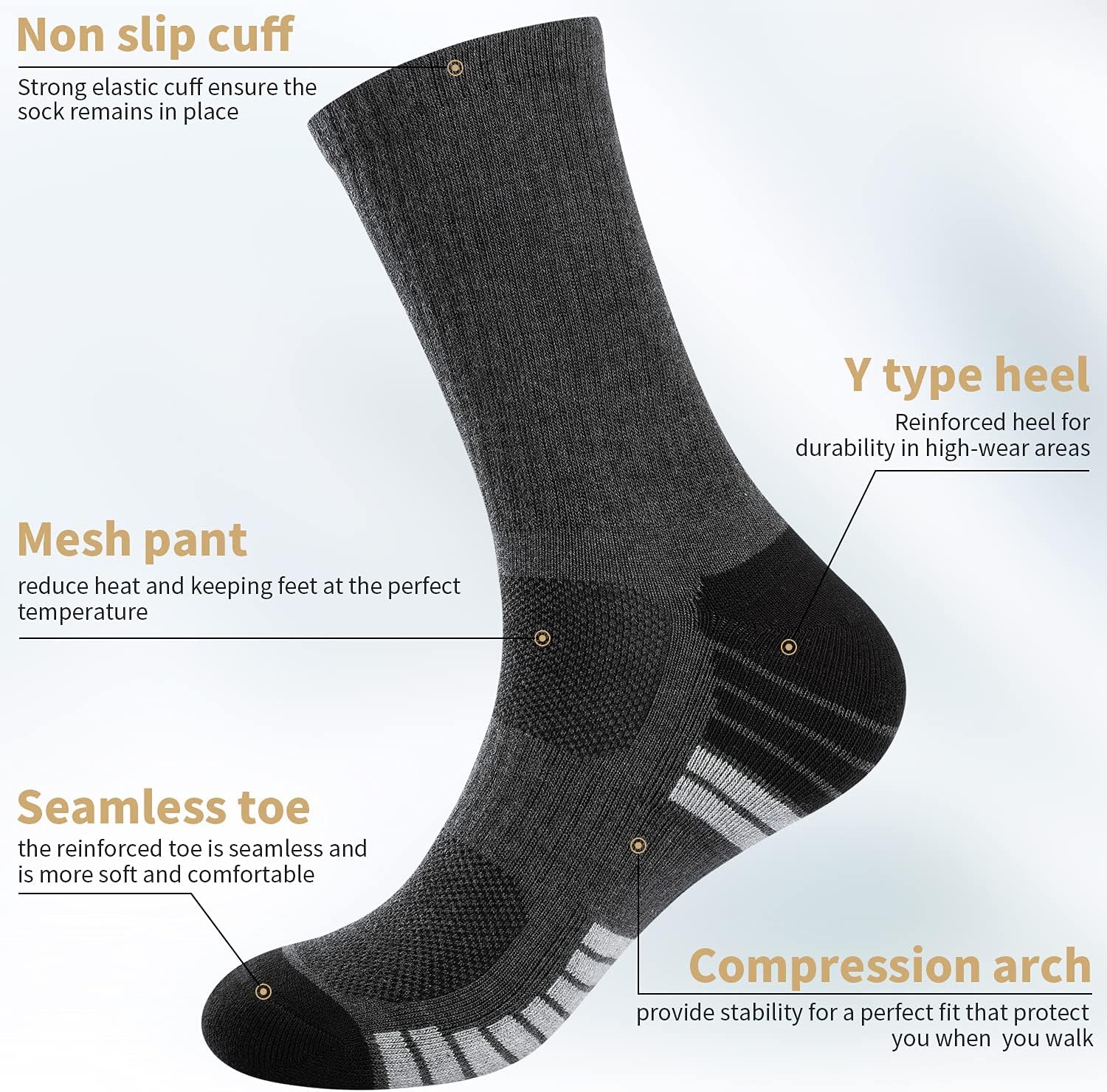 Thumbnail 3 de RUIXUE Mens Sports Hiking Socks – Breathable, Cushioned & Non‑Slip (5 or 6 Pairs)