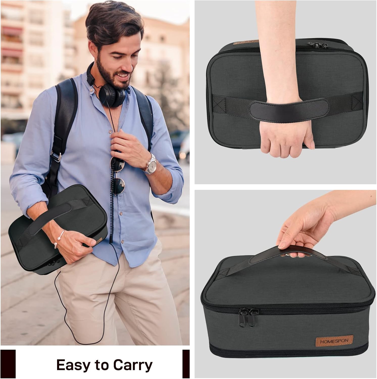 Detalle de HOMESPON Expandable Insulated Lunch Bag (Black) – foldable lunch box holder with handle