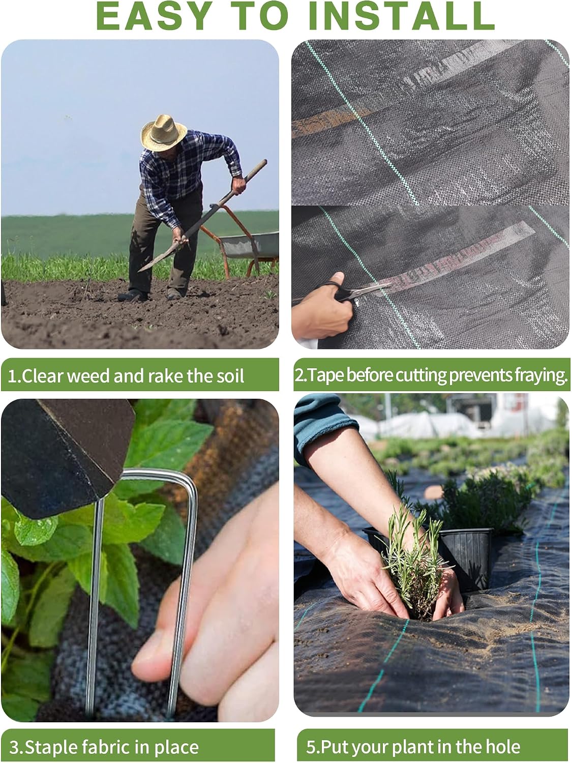Detalle 2 de Pterying S-GPC-3OZ0BK Weed Barrier Fabric, 6.5 x 300 ft, 3 oz Woven Polypropylene