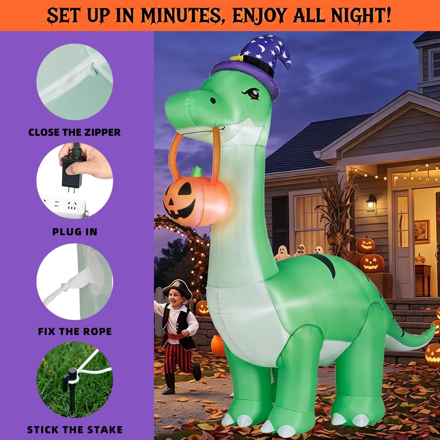 Detalle 1 de inin IN-004 12-Foot Inflatable T-Rex Halloween Decoration with LED Lights