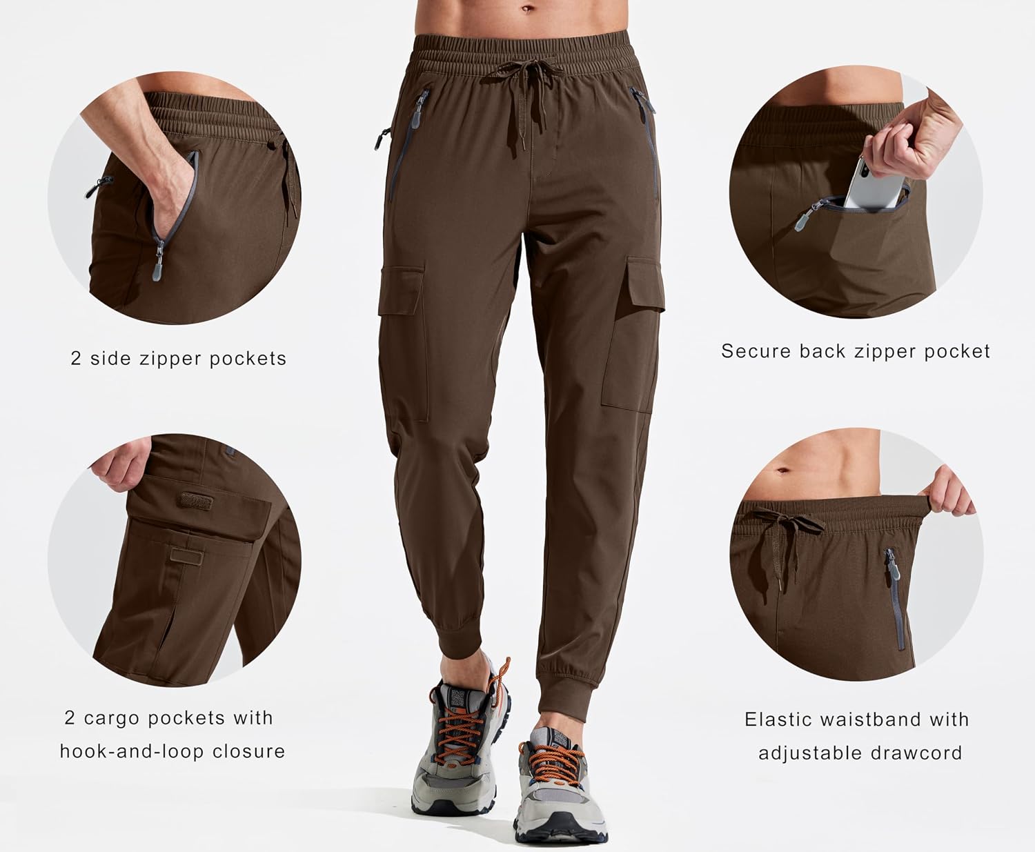 Detalle de Libin Men's Lightweight Joggers: Quick Dry Cargo Hiking Trousers