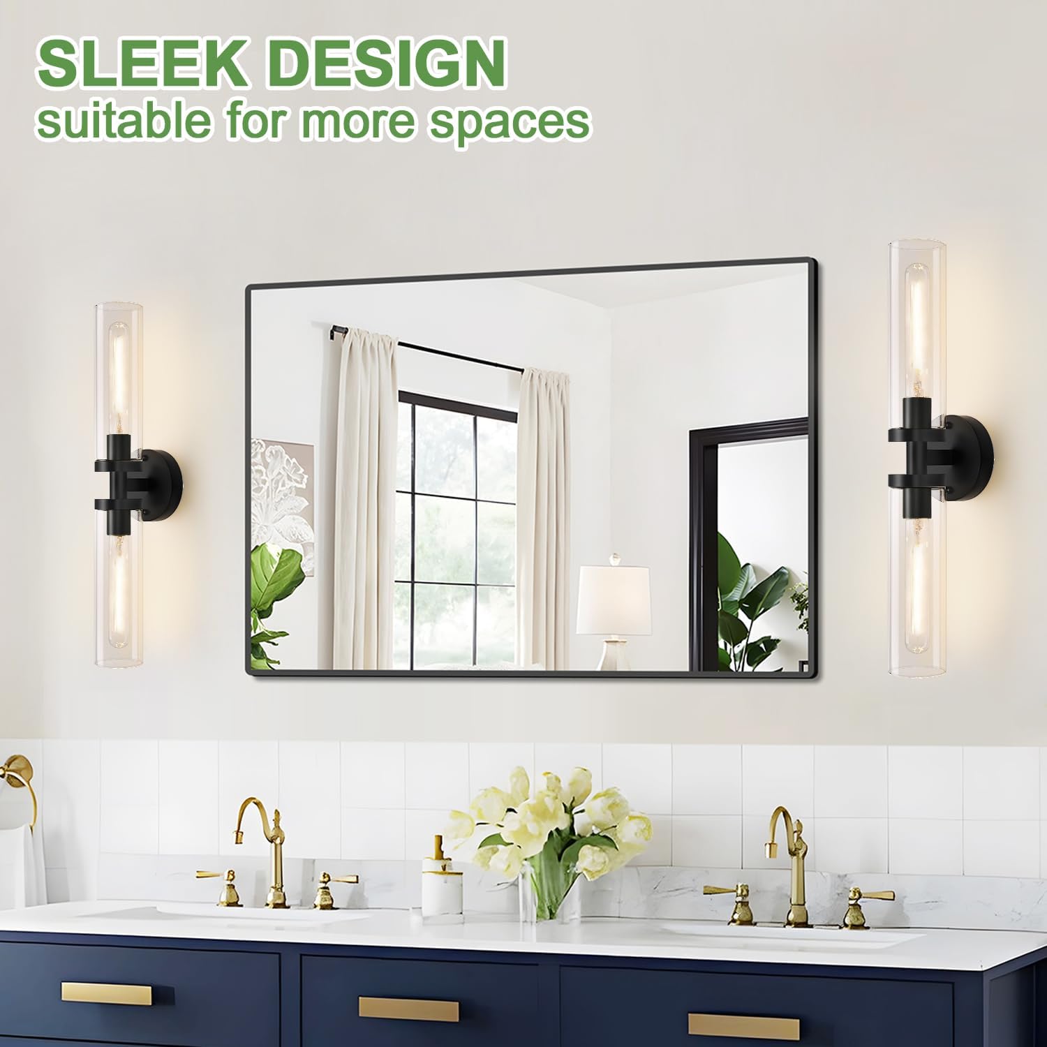 Detalle 2 de Indoi YX-050 Wall Sconces, Matte Black Metal and Clear Glass, Set of 2