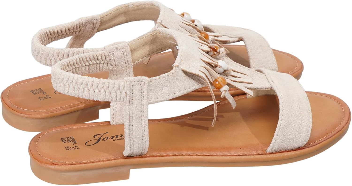 Detalle de JOMIX boho-zomersandalen als leren instappers voor strand en zee
