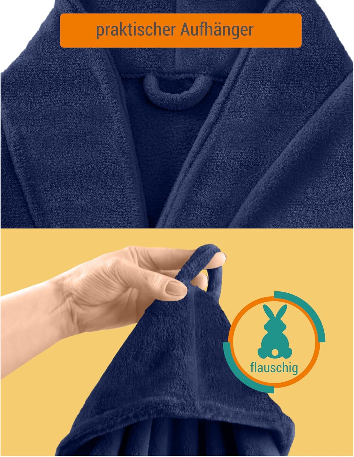 Detalle de Peignoir polaire Douillet npluseins – Col châle, Homme et Femme, Marine, Taille S