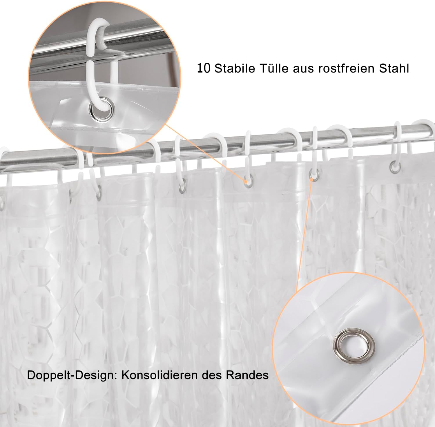 Thumbnail 5 de WELTRXE Duschvorhang Anti-Schimmel mit Magnet unten, Transparent 3D Kubisch EVA 150x180cm – 10 Duschvorhangringe
