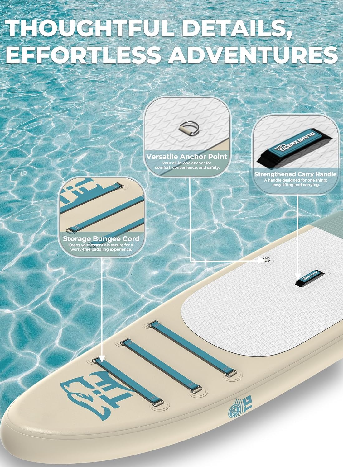 Detalle de TIGERXBANG Tavola SUP Gonfiabile Sunny Wave 305 x 84 x 15 cm — Kit completo con Pagaia, tre pinne, zaino e accessori