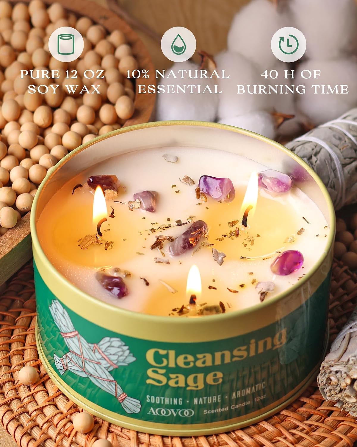 Detalle de AOOVOO Sage Candle, 12oz ⚰