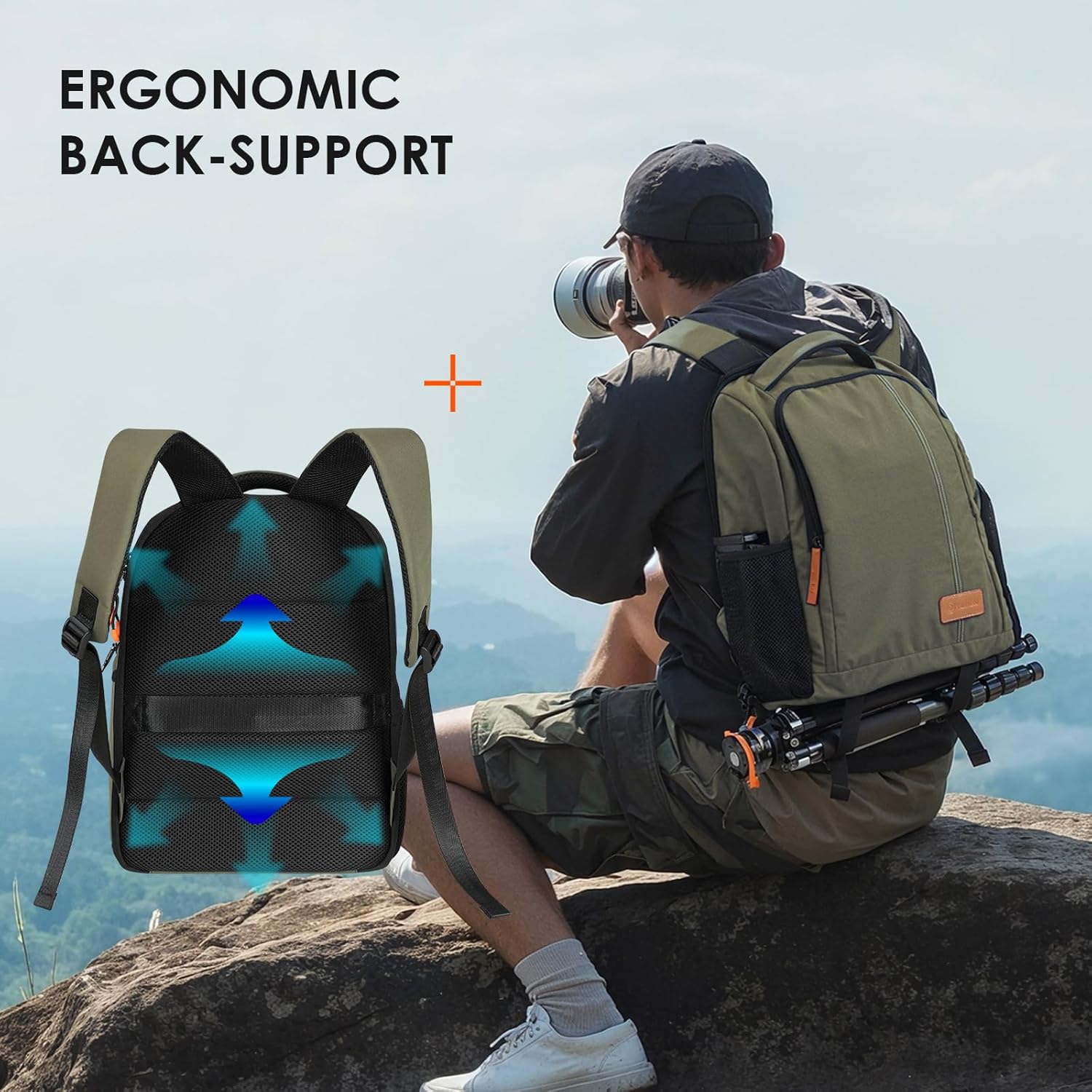 Detalle de TARION 15L Waterproof Camera Backpack – 15.6" Laptop Compartment, Side Access & Tripod Holder