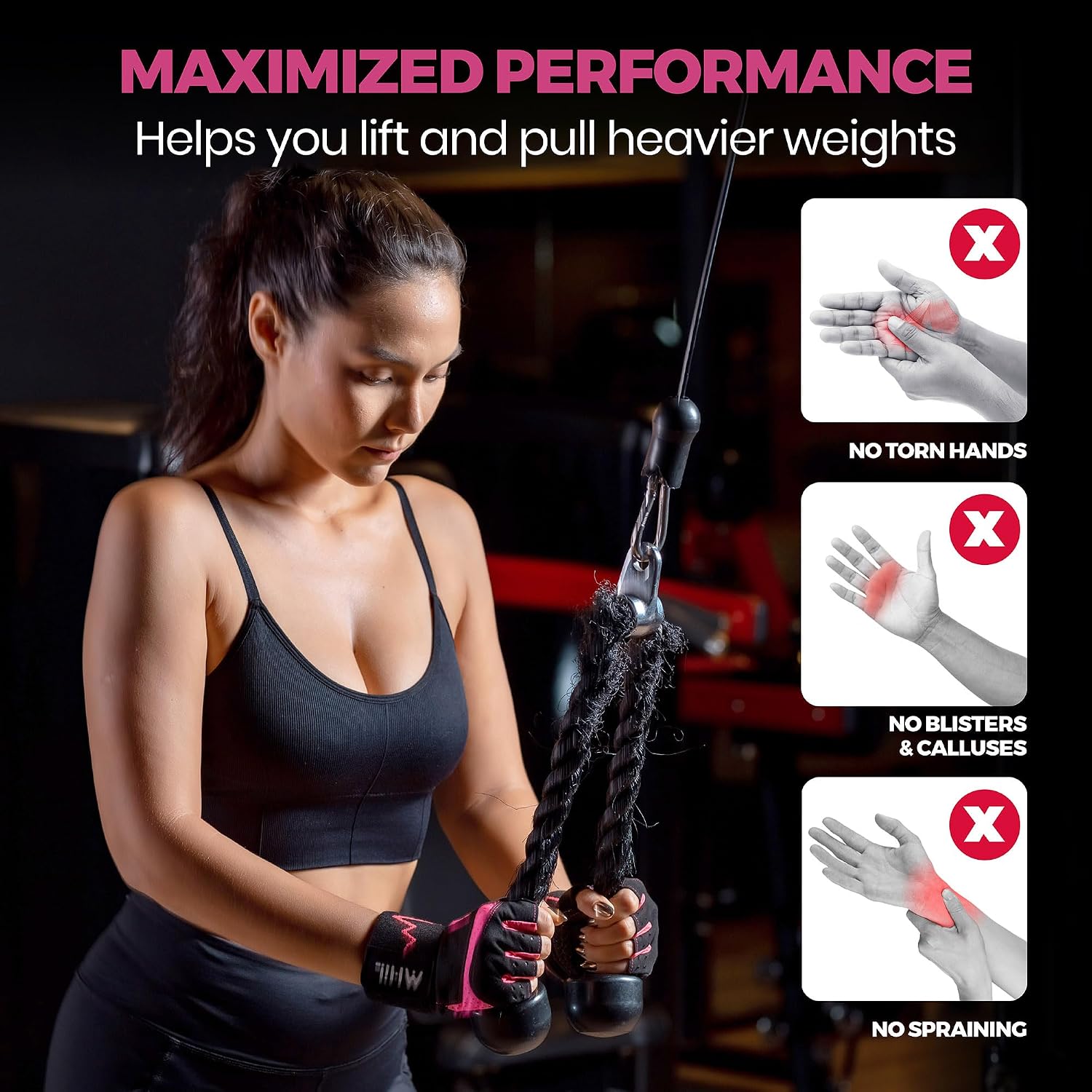 Detalle de MhIL Women's Workout Gloves with Breathable Mesh, Padded Grip and Wrist Wraps