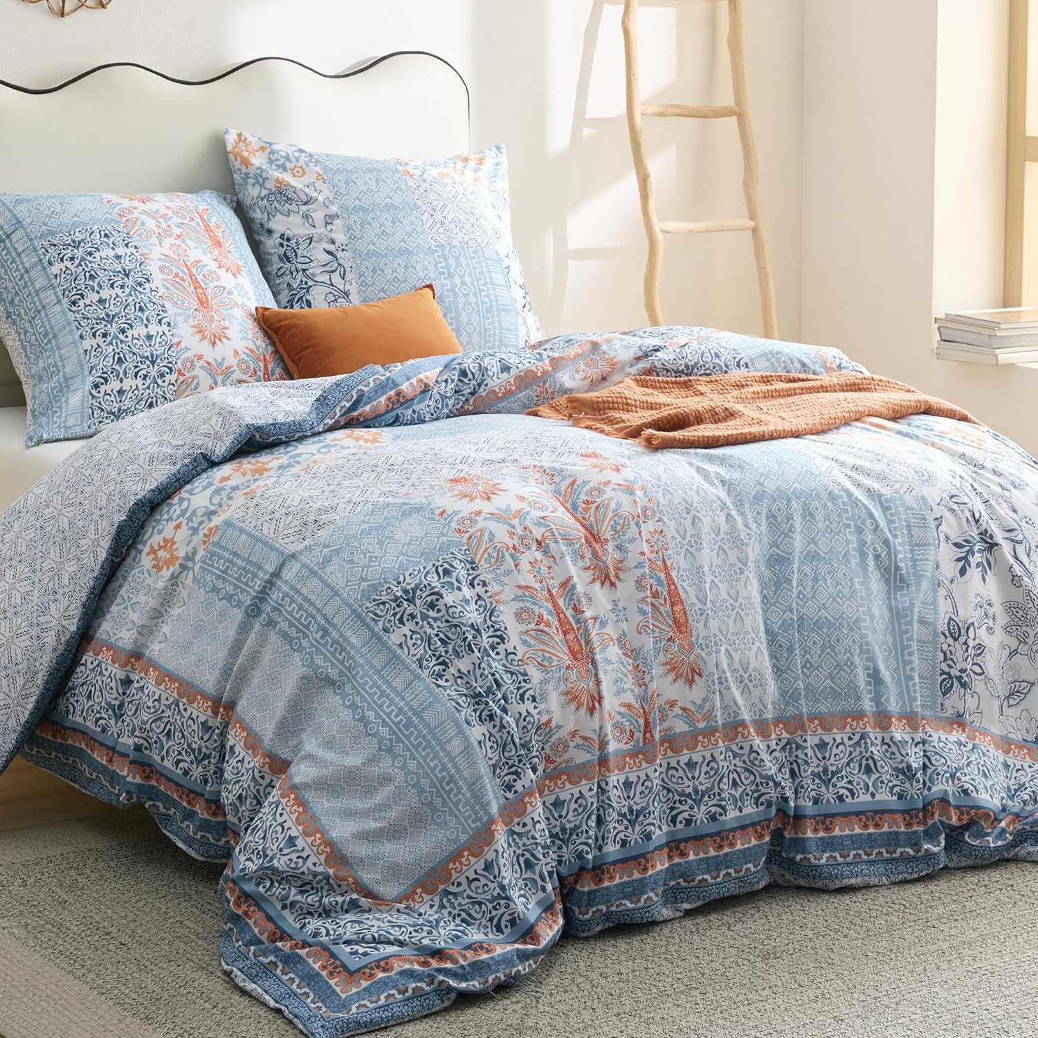 Thumbnail 1 de BEDSURE Bettwäsche 200x200 Baumwolle – Wendebettwäsche Blau Boho, 3-teilig (1x Bettbezug 200x200, 2x Kissenbezüge 80x80) mit Reißverschluss